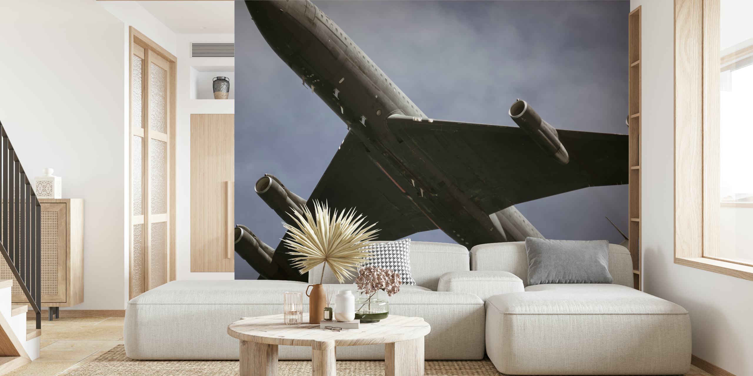 Vintage airplane design with dark gray tones wallpaper