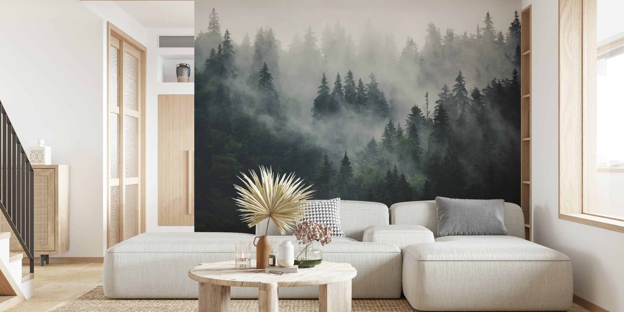 Misty forest beauty wallpaper in a room