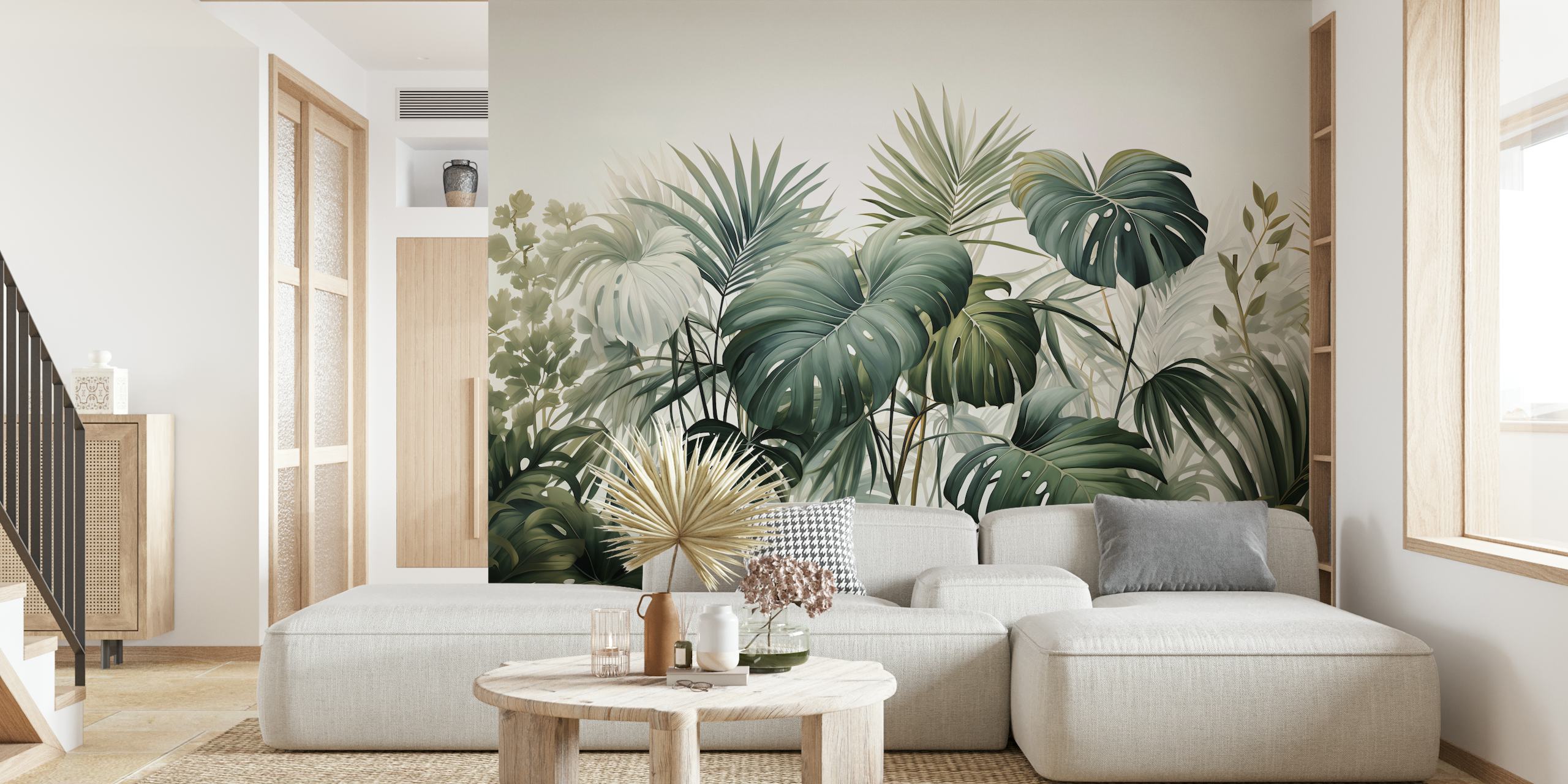 Tropical Tendril wallpaper featuring lush green leaves
