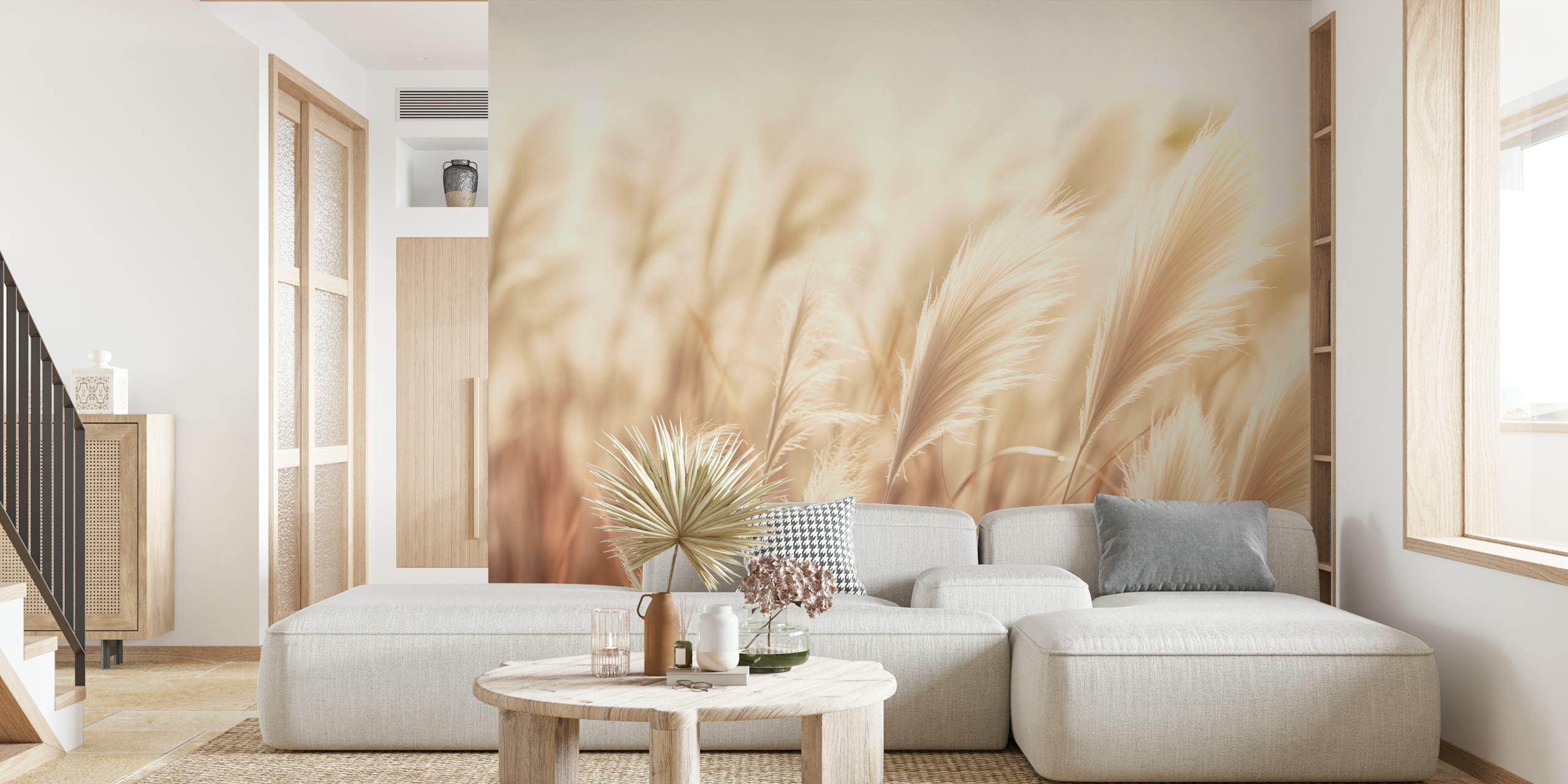 Soft beige grass wallpaper with gentle swirls, natural style