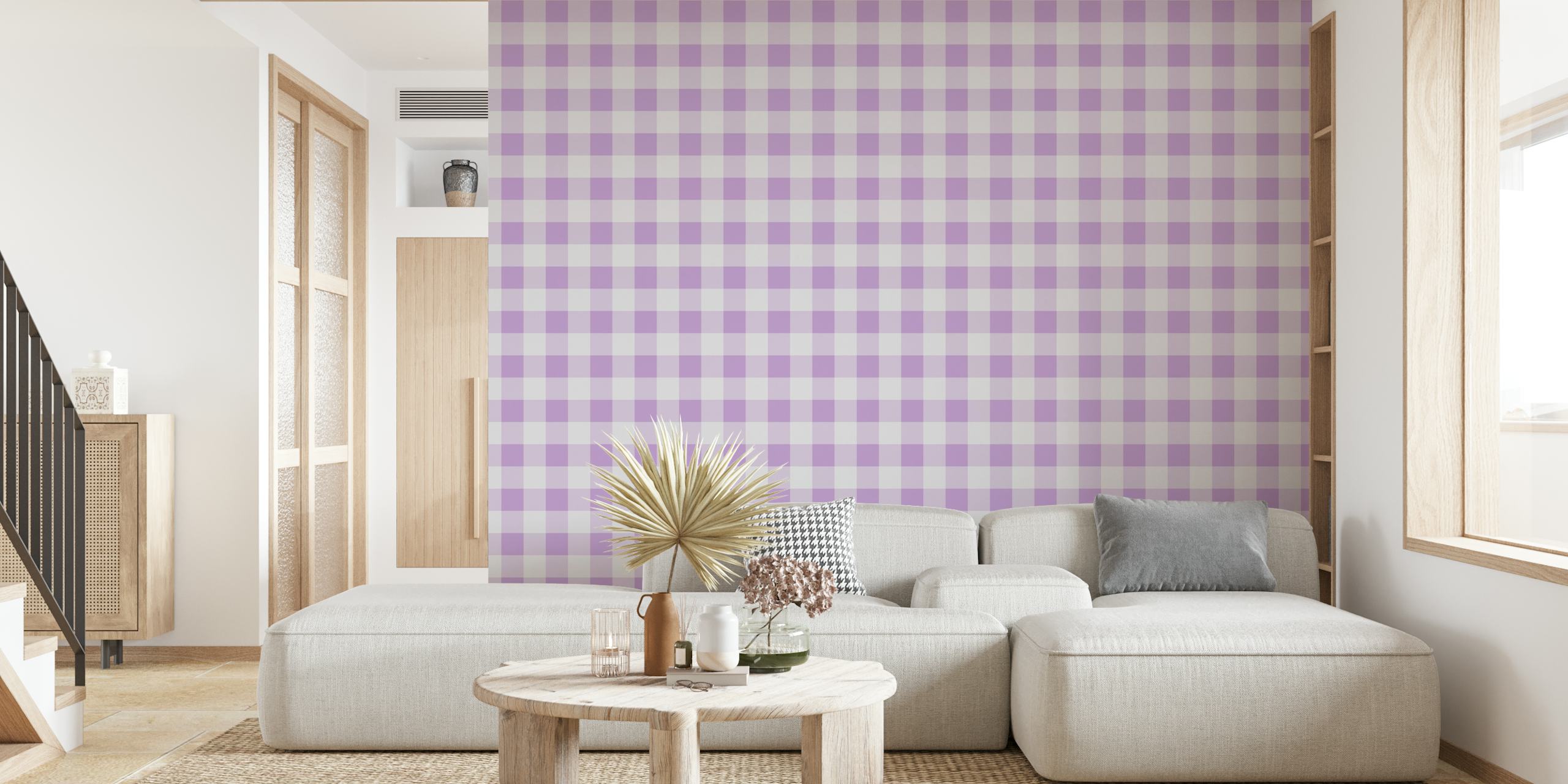 Lilac gingham pattern wallpaper with light purple squares