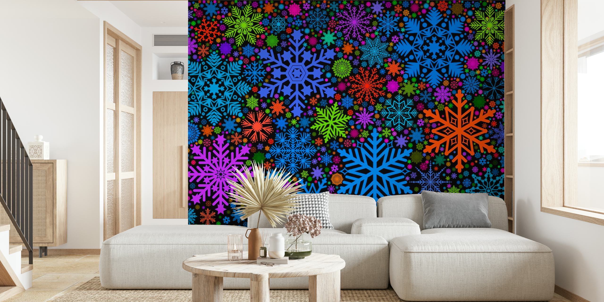 Wandbild mit farbenfrohem Schneeflockenmuster auf happywall.com