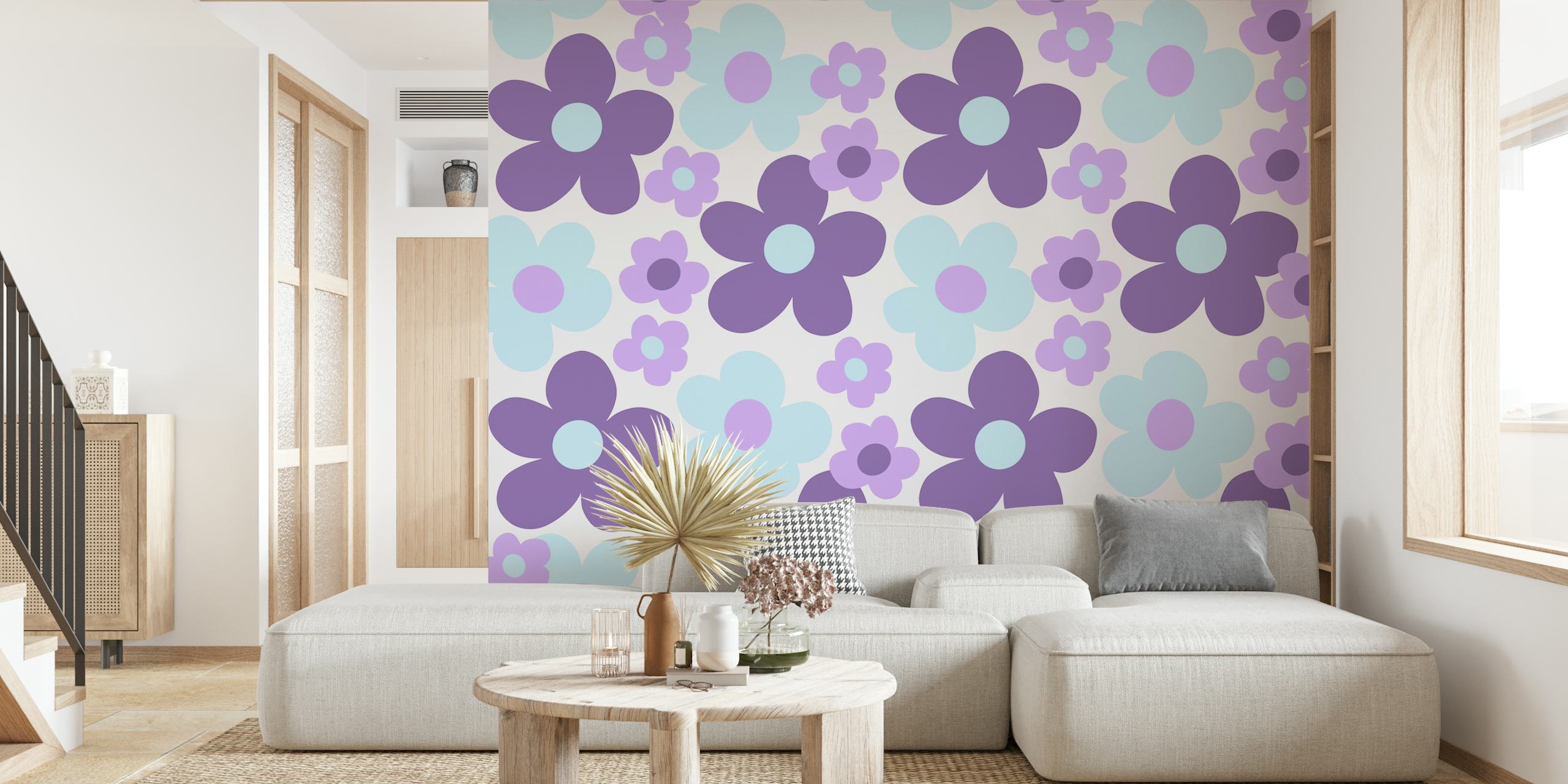 Ταπετσαρία Purple Lavender Blue Daisies σε ένα δωμάτιο