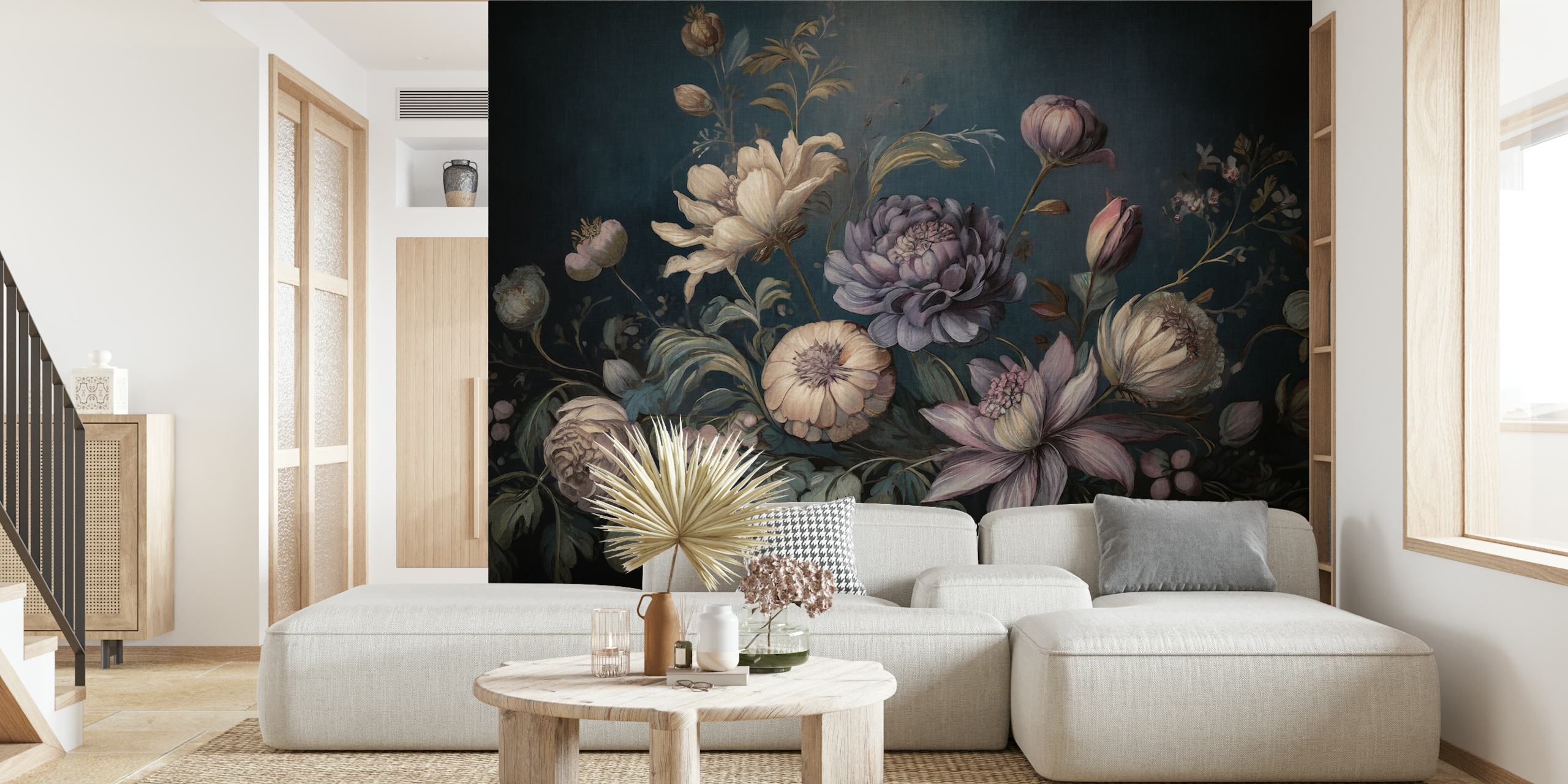 Floral wallpaper design in a room