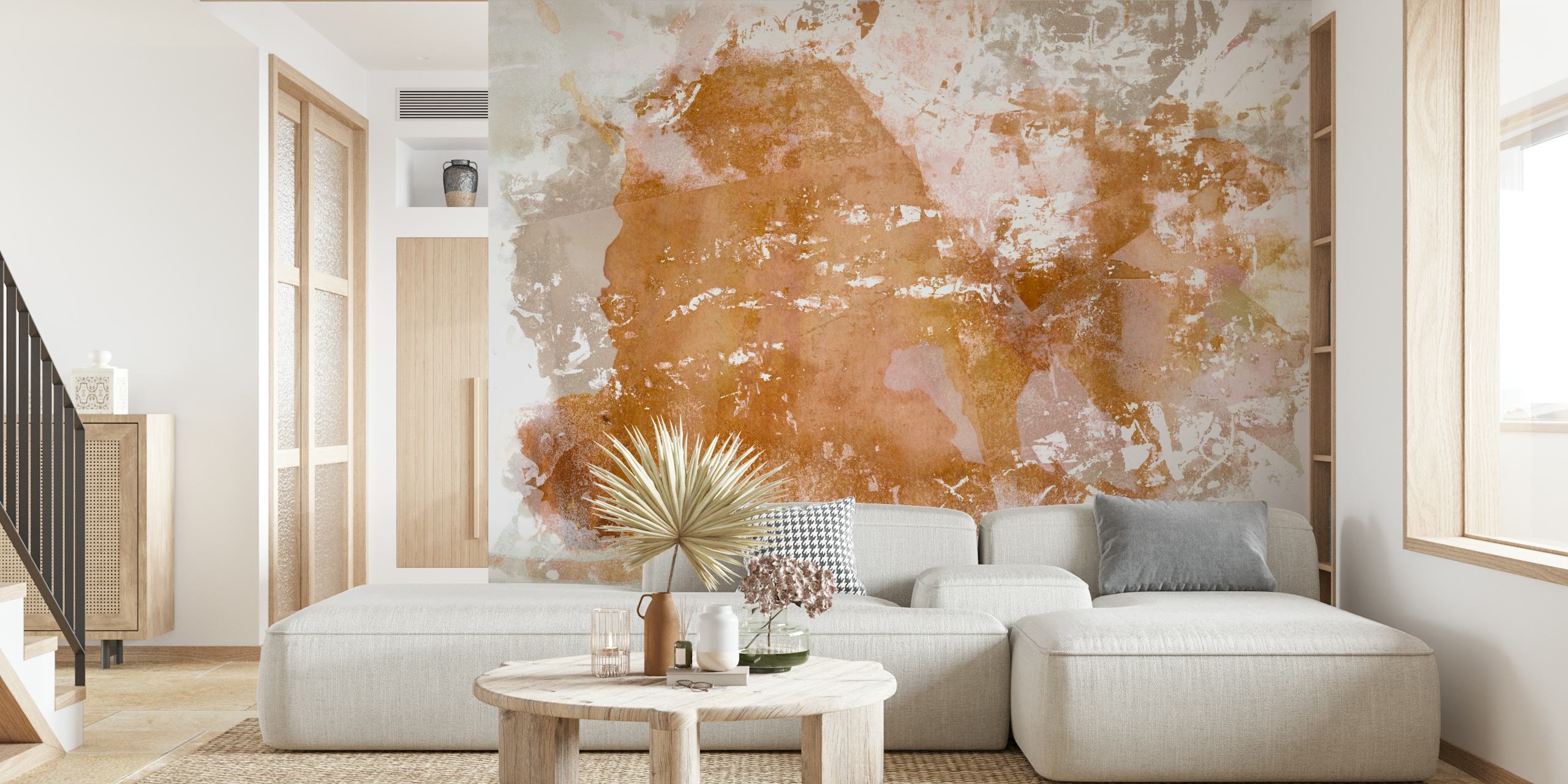 Murale murale inspirée de la Terre japonaise avec des tons sereins et terreux et un motif texturé