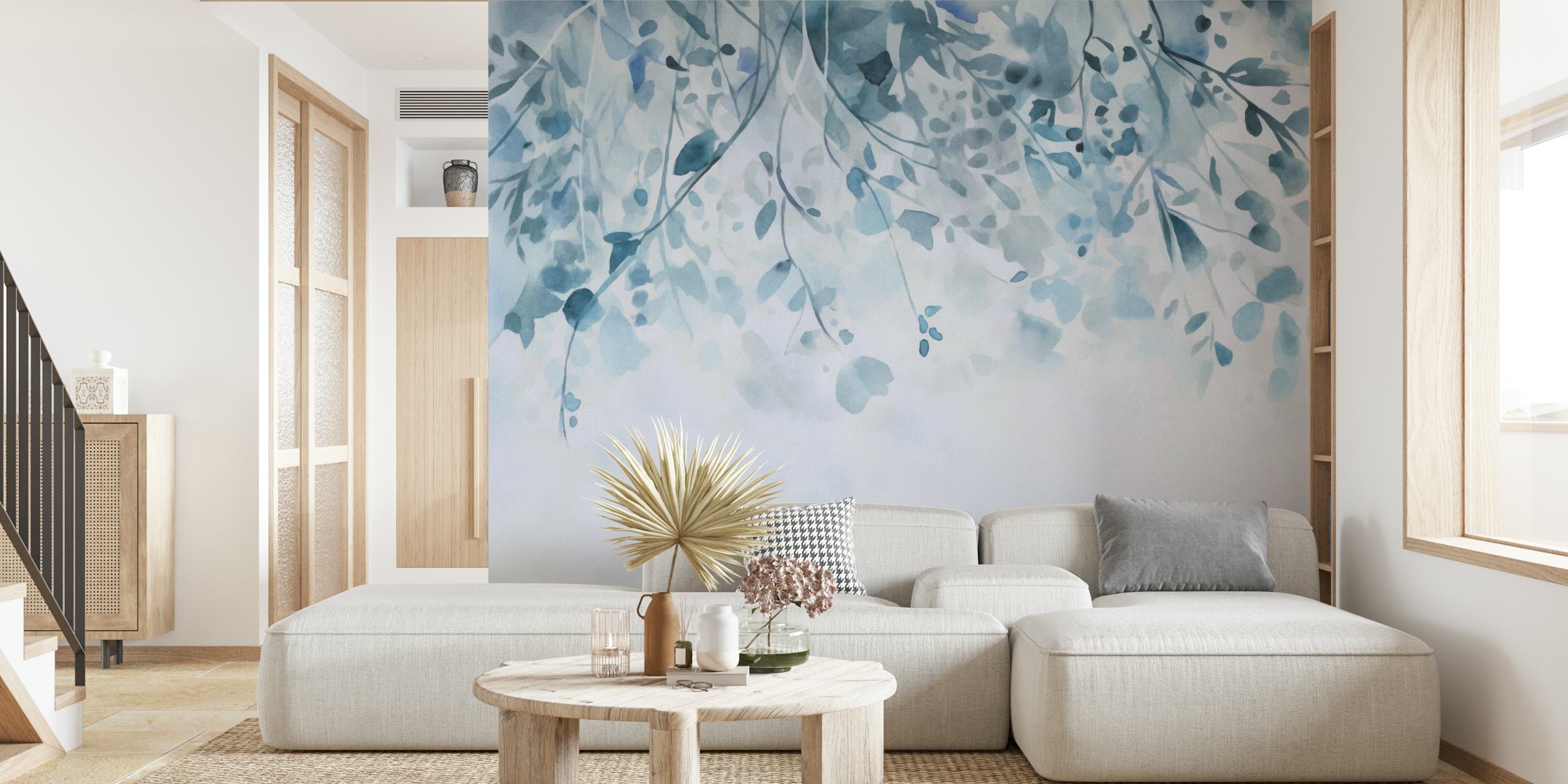 Hanging Flowers Blue Watercolor Wallpaper