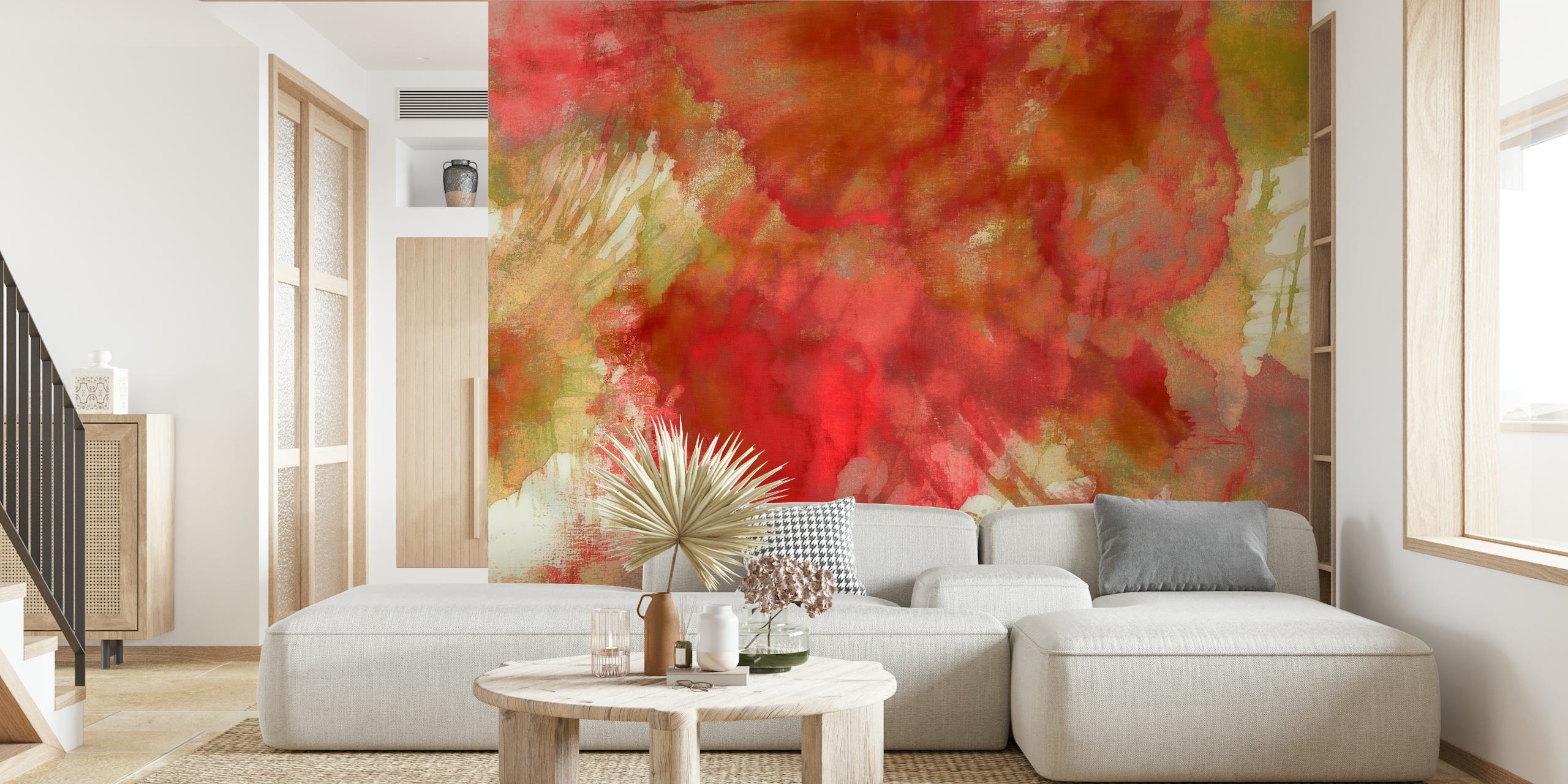 Abstract coral garden wall mural with warm red and cream tones replicating the underwater beauty of a coral reef.