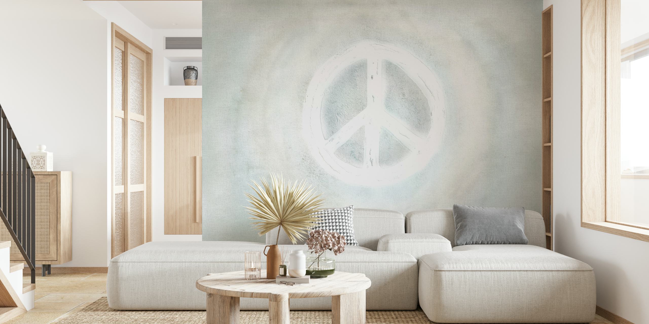 Sinal de paz em aquarela pintado em tons suaves de cinza em um mural de parede