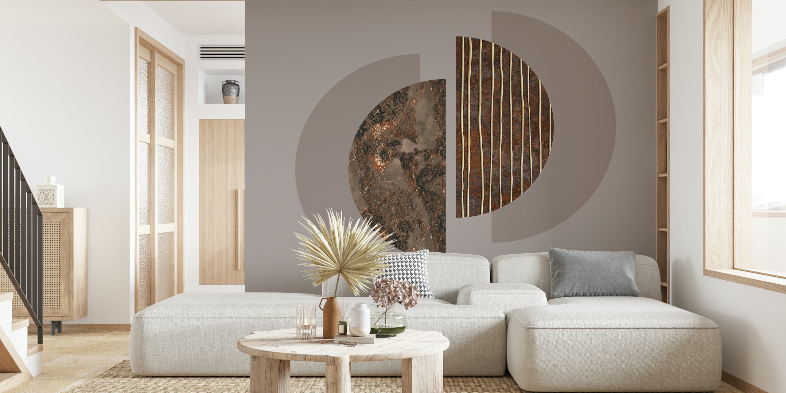 Mid Century Modern Circle Geometry Brunt veggmaleri med abstrakt sirkeldesign for hjemmeinnredning