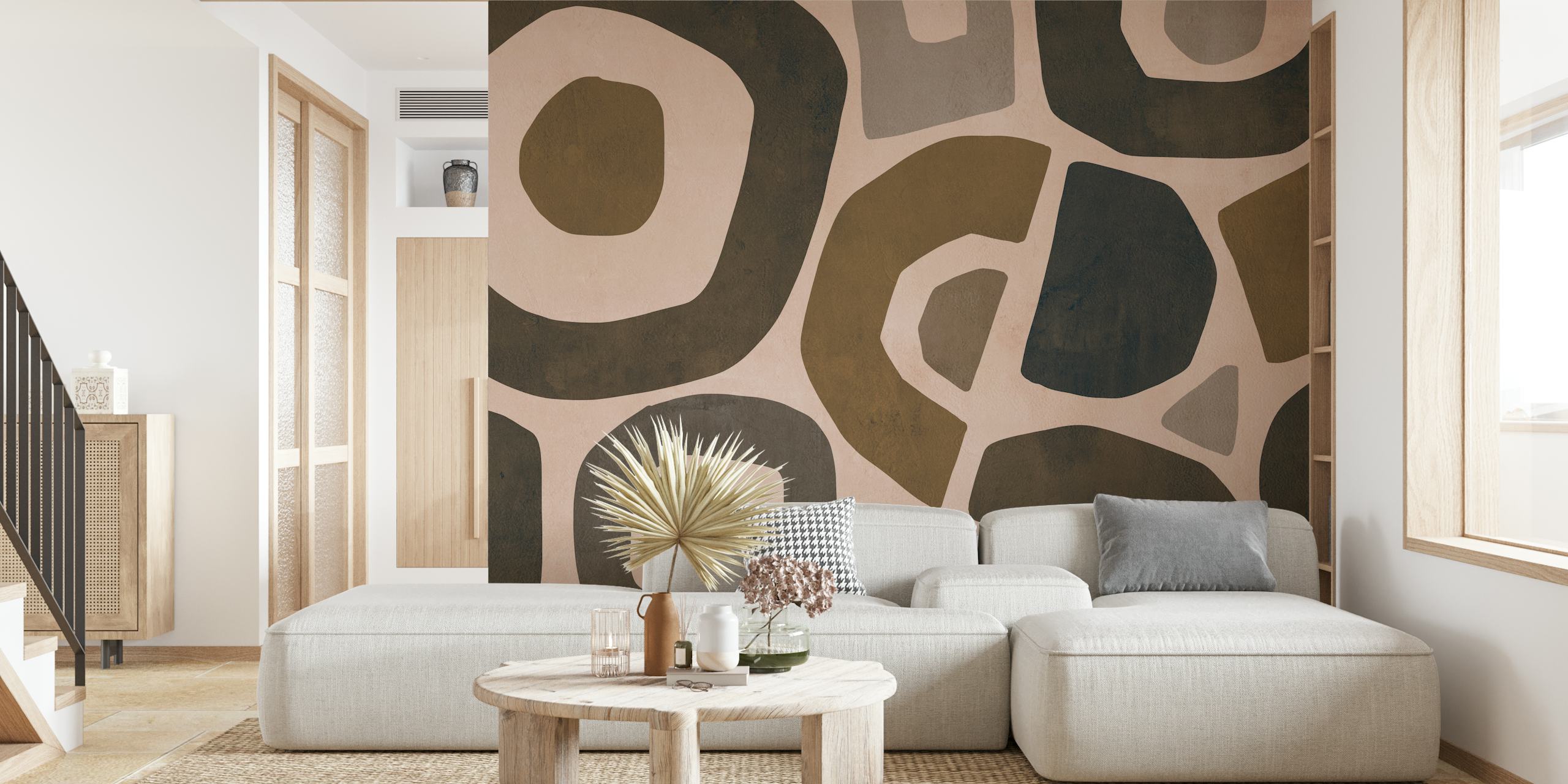 Abstracte vormen in bruin en beige kleuren wallpaper