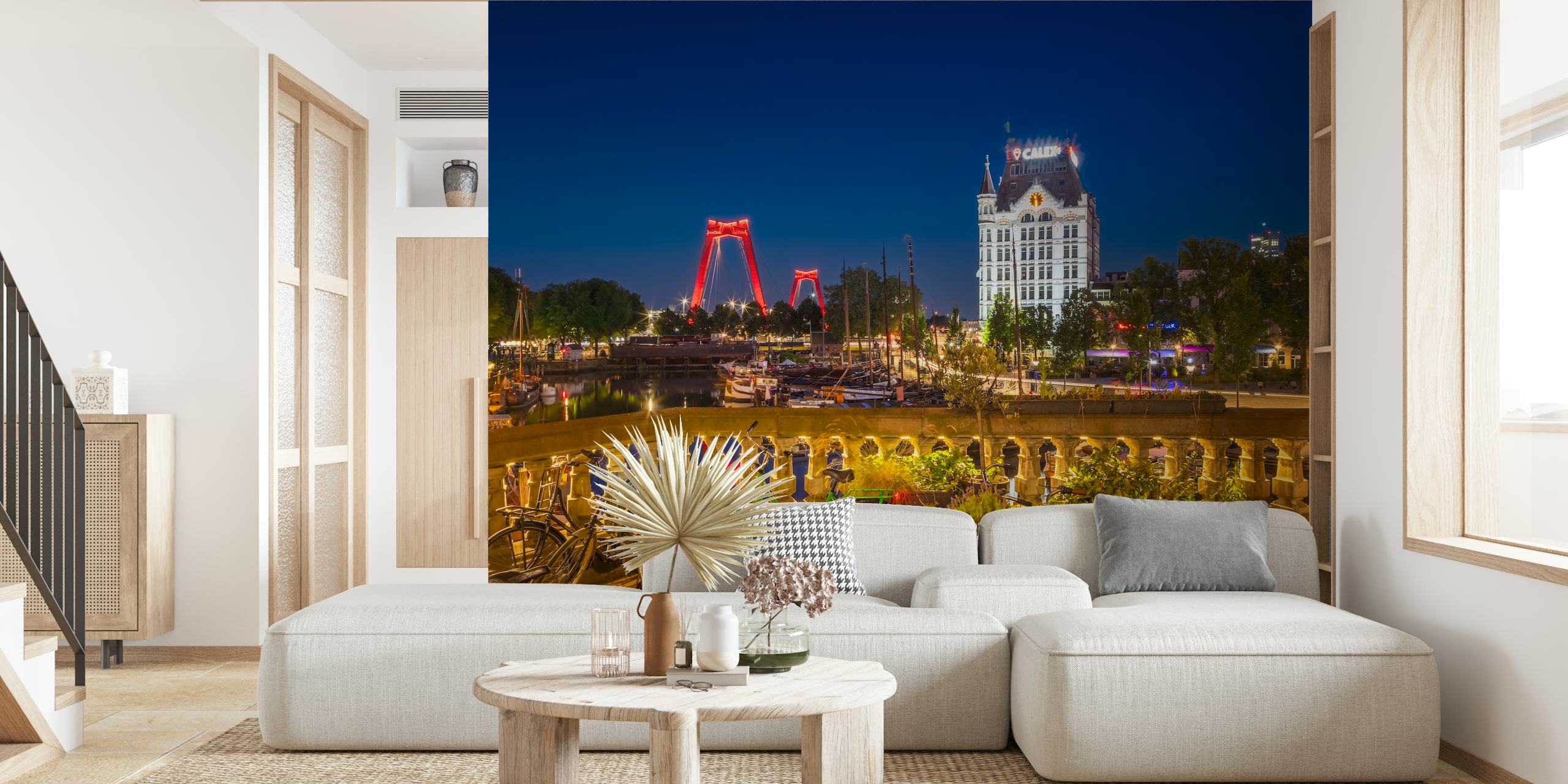 Oude Haven with Willemsbrug and Witte Huis by Night Wall Mural