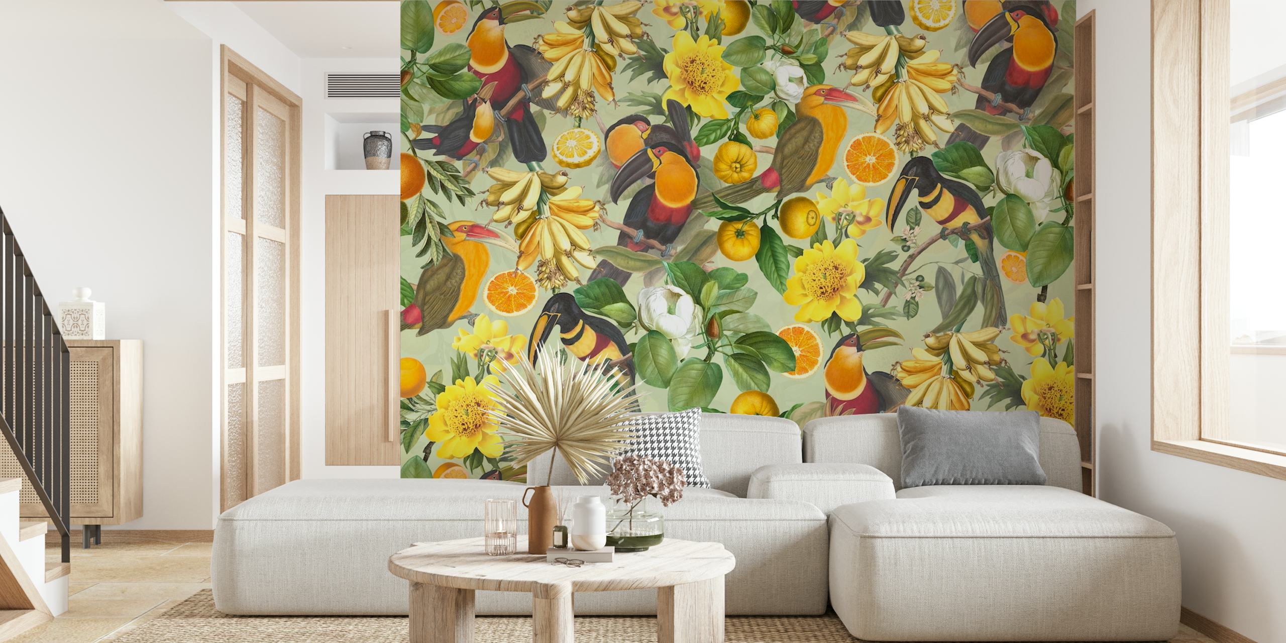 Fototapeta Tropical Tucan Garden se svěží zelení a barevnými ptáky
