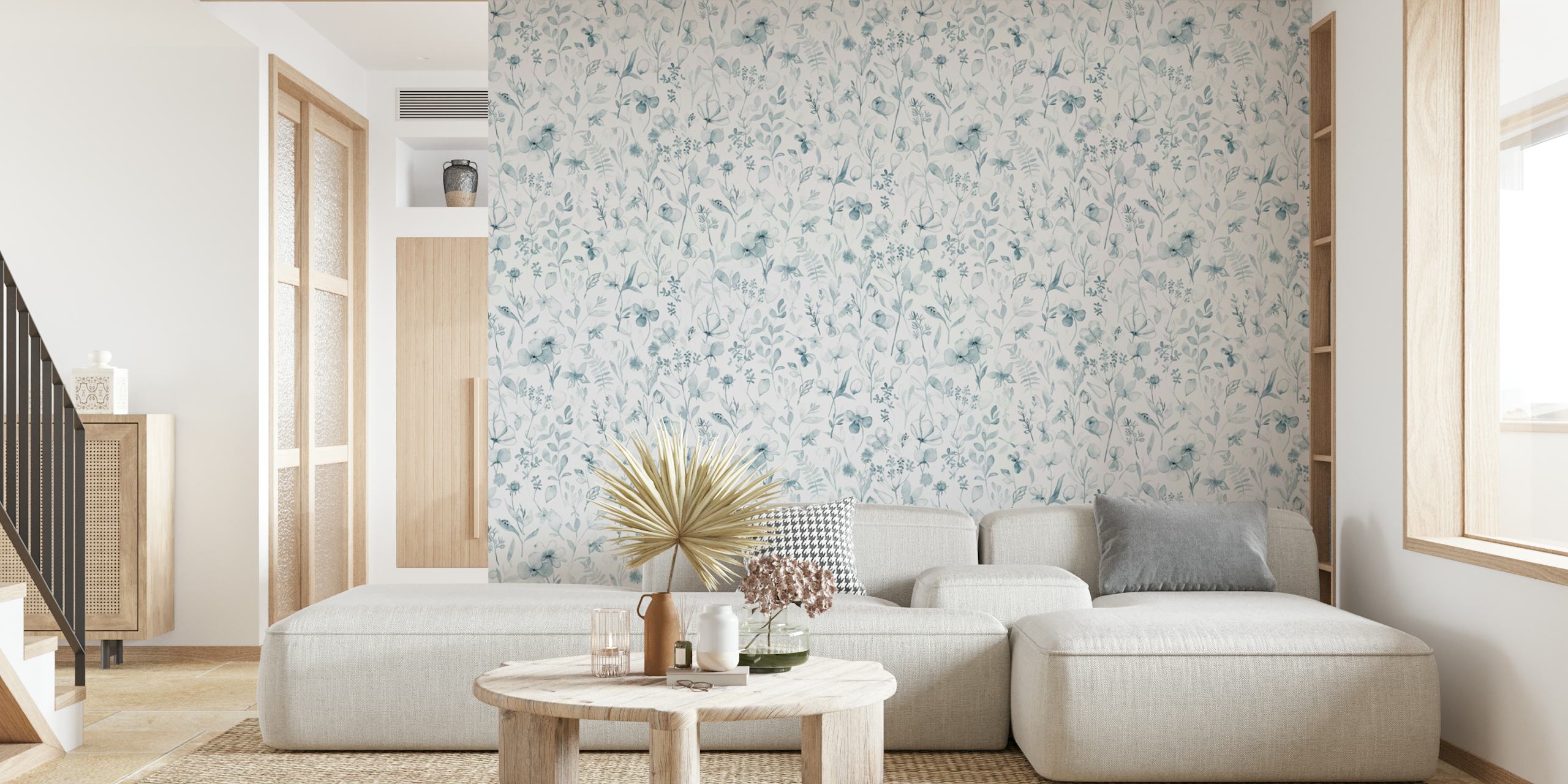 Spring floral meadow soft blue papel de parede