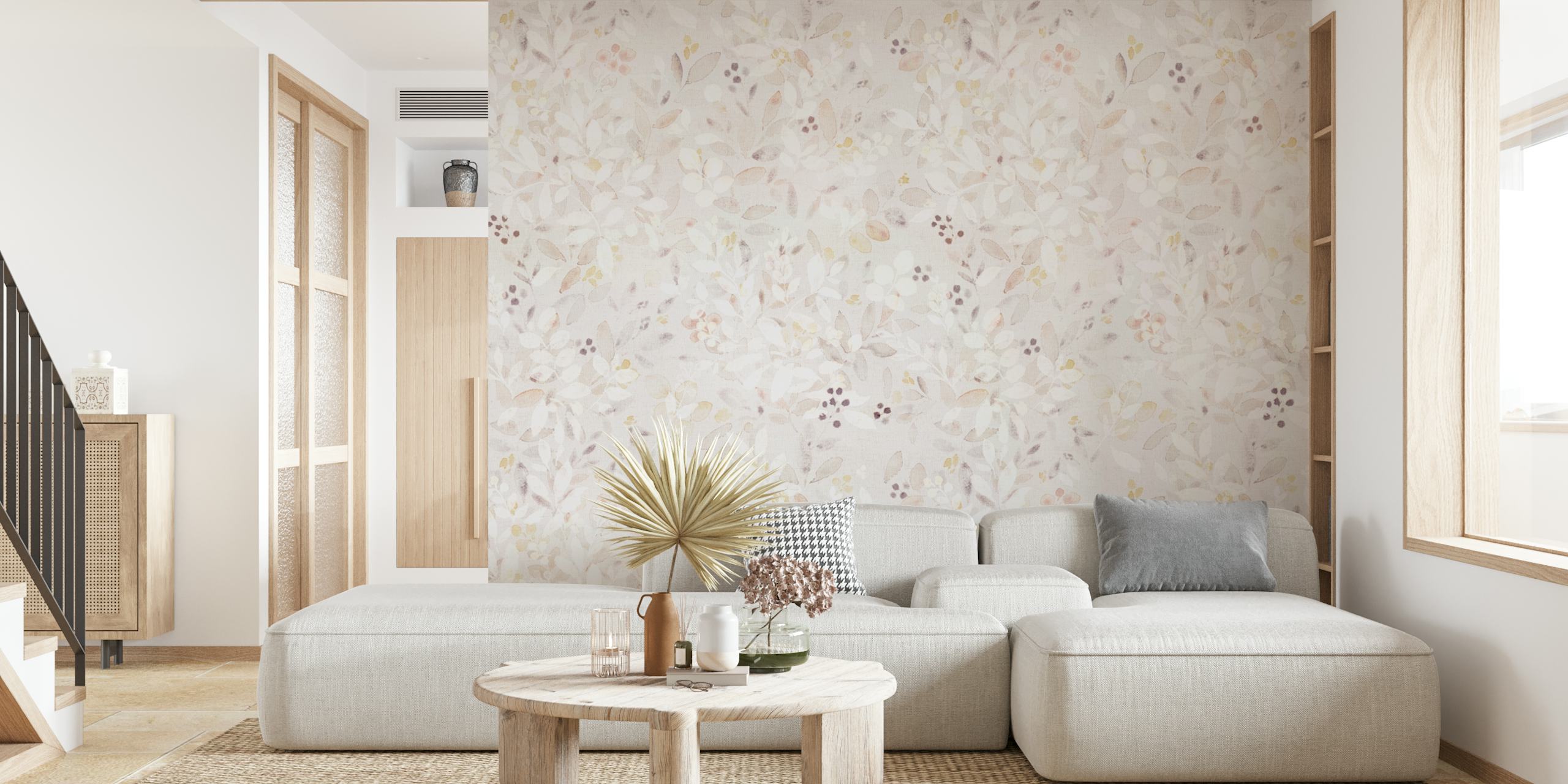 in een kamer met Leaves neutral beige watercolor
