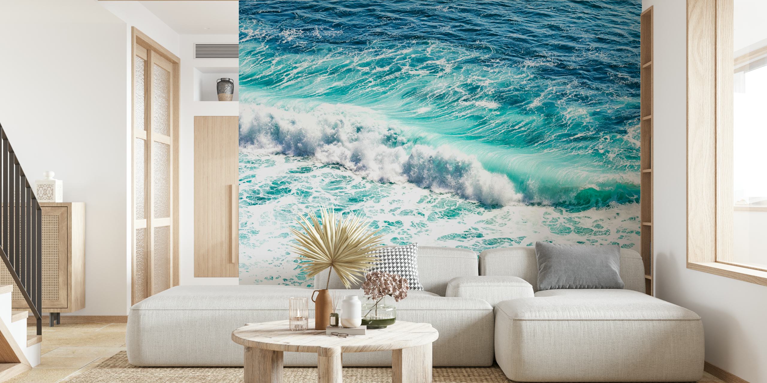 Turquoise Ocean Wave behang in een kamer