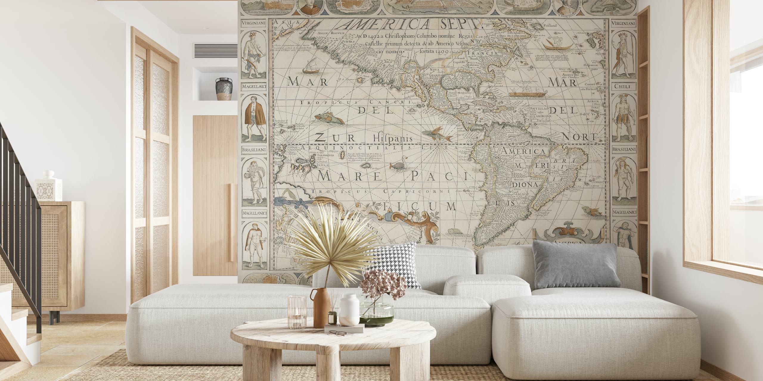 Ταπετσαρία Americas Antique World Map σε ένα δωμάτιο