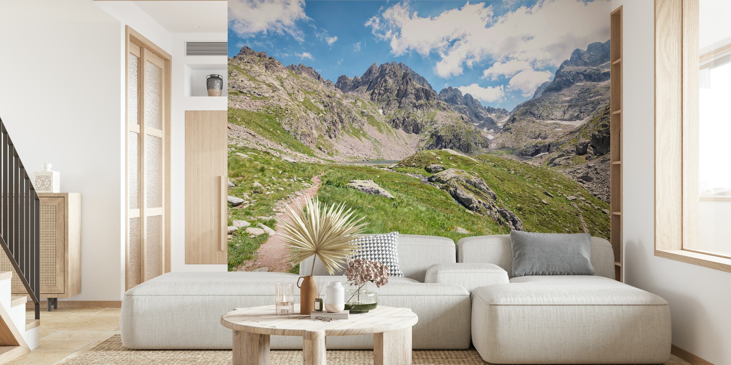 French Alps landscape wallpaper in room