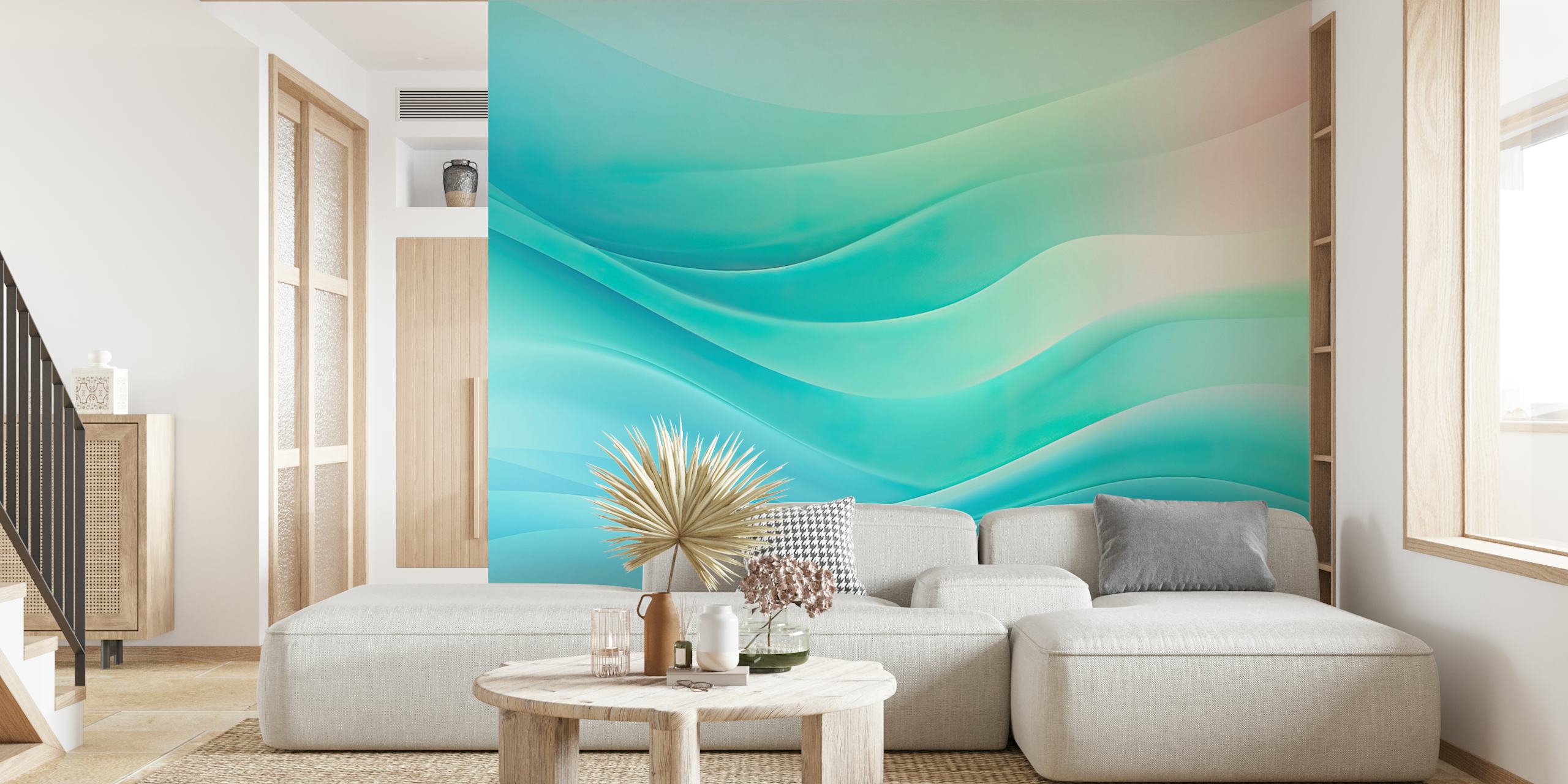 Aqua waves in light blue and turquoise shades wallpaper