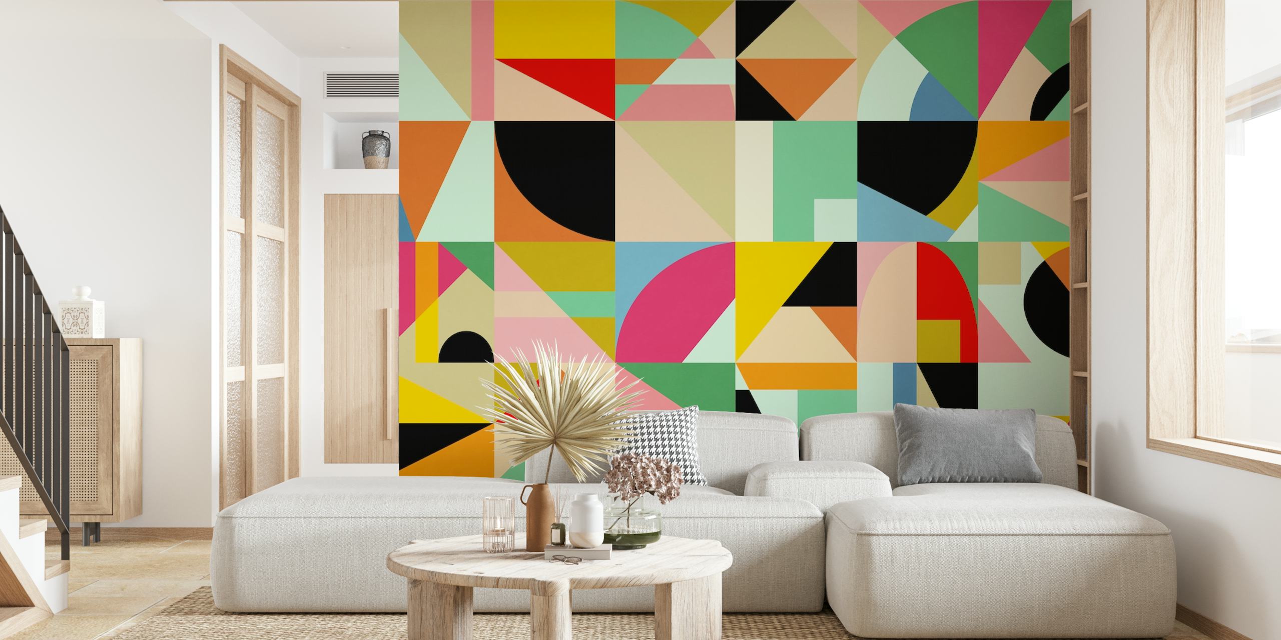 Colorful Abstract Geometric papel tapiz en una habitación