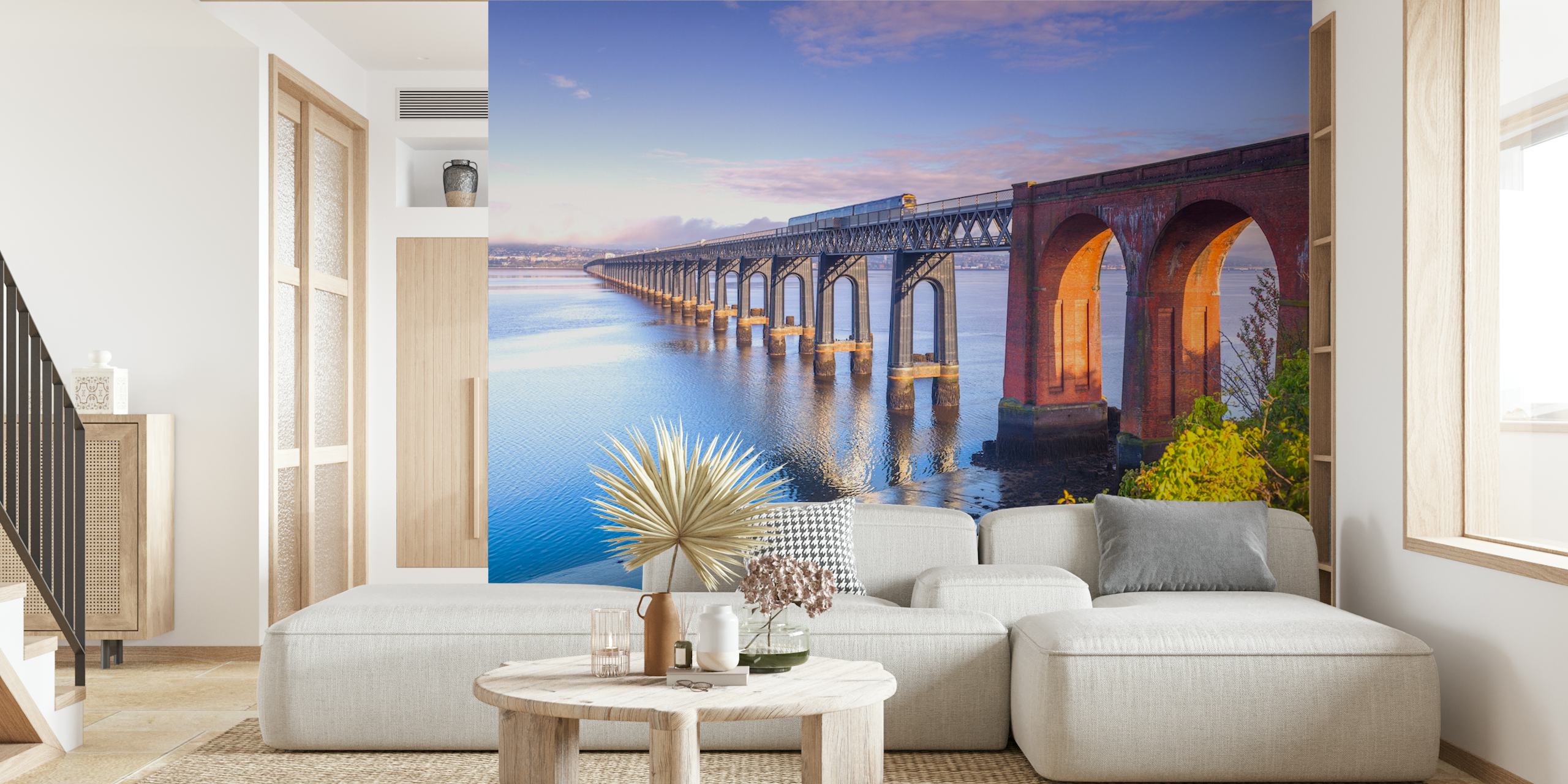 Dundee Rail Bridge over water in vibrant colors wallpaper