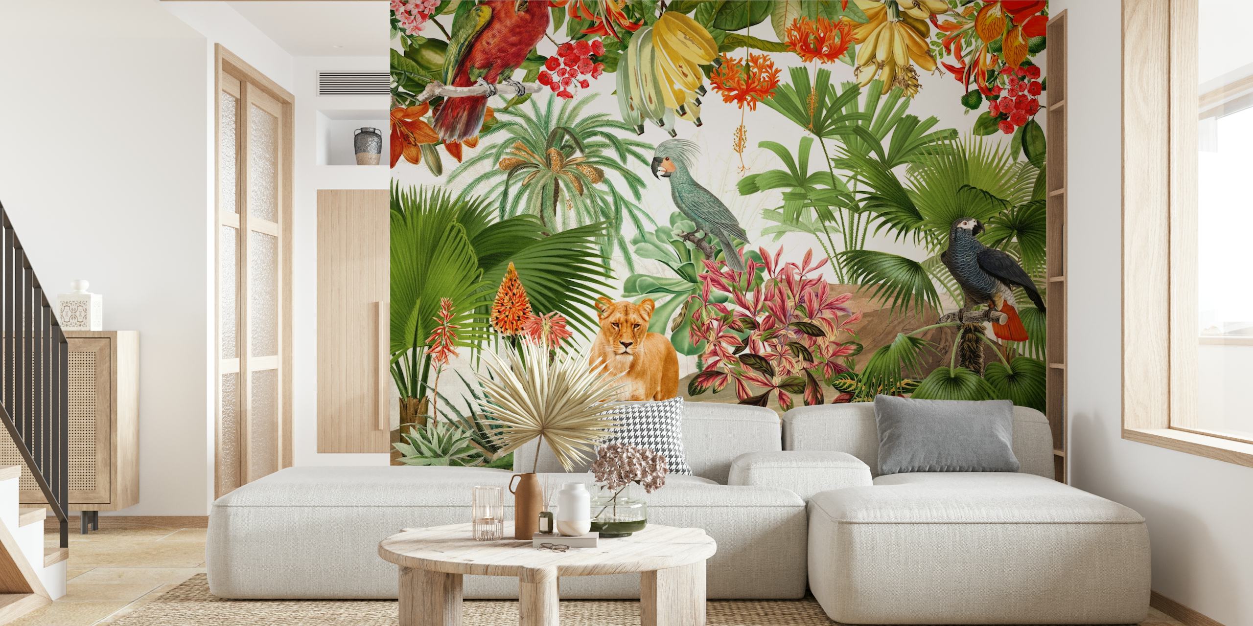 Exotic lush jungle papel de parede em um quarto