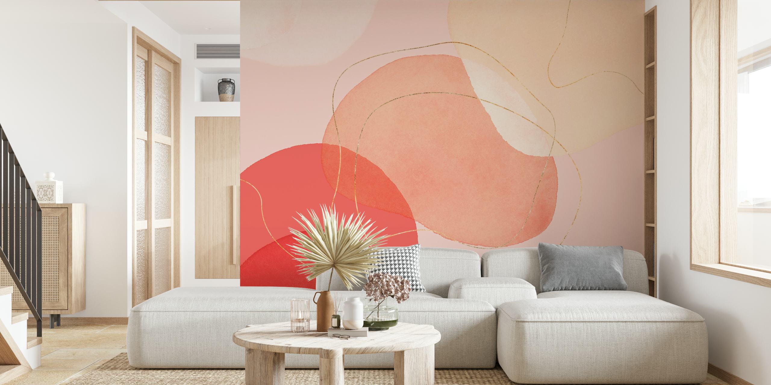 Organic pebble shapes in pink and gold tones wallpaper