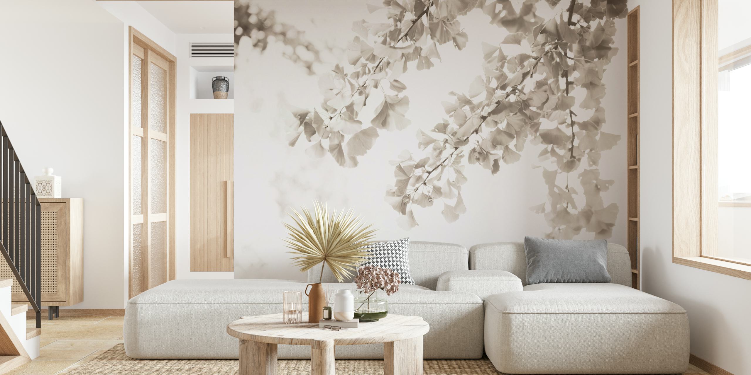 Ginkgo leaves wallpaper in a modern room
