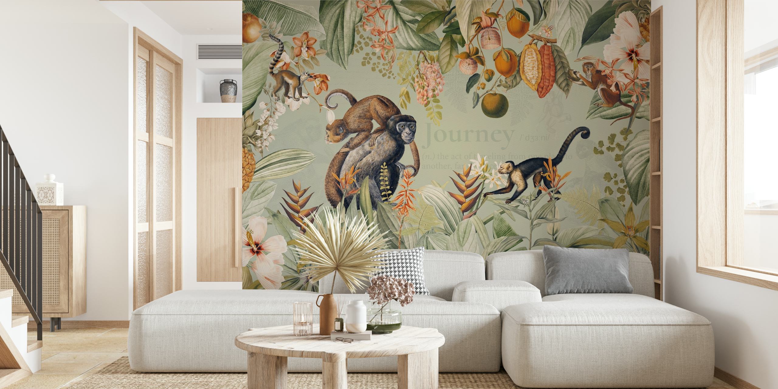 Vintage Exotic Monkeys In African Jungle Landscape ταπετσαρία