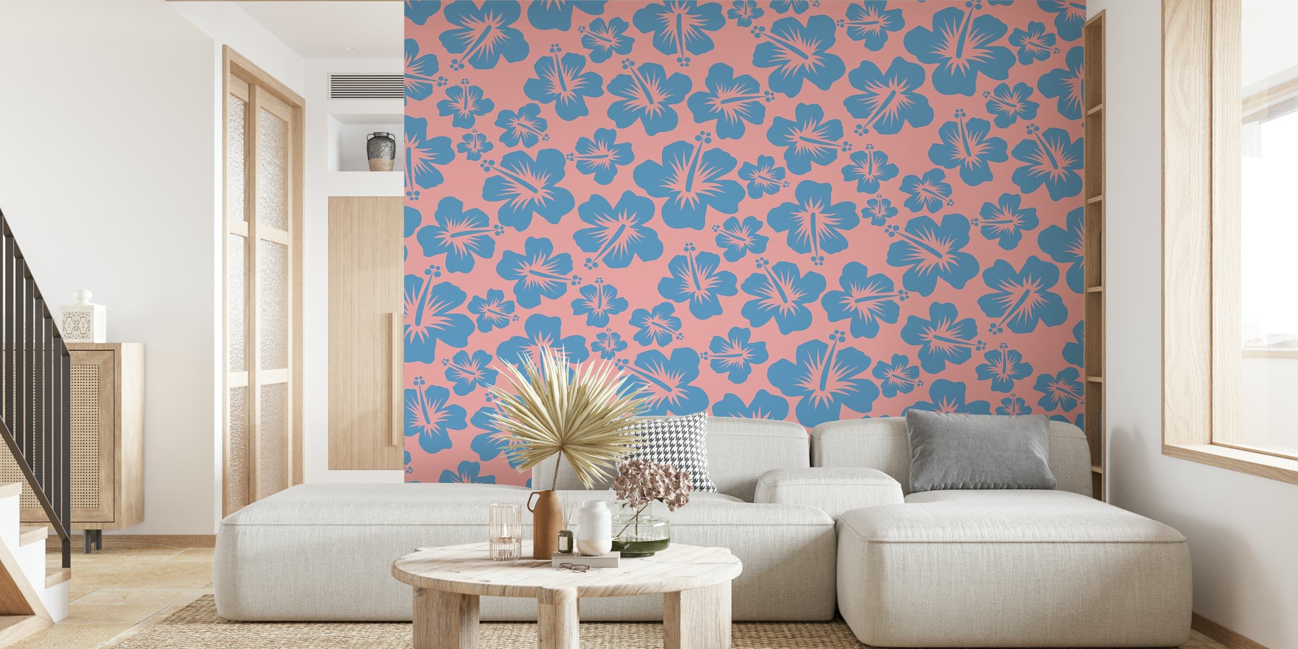 Blue and Pink Garden blomster tapetdesign