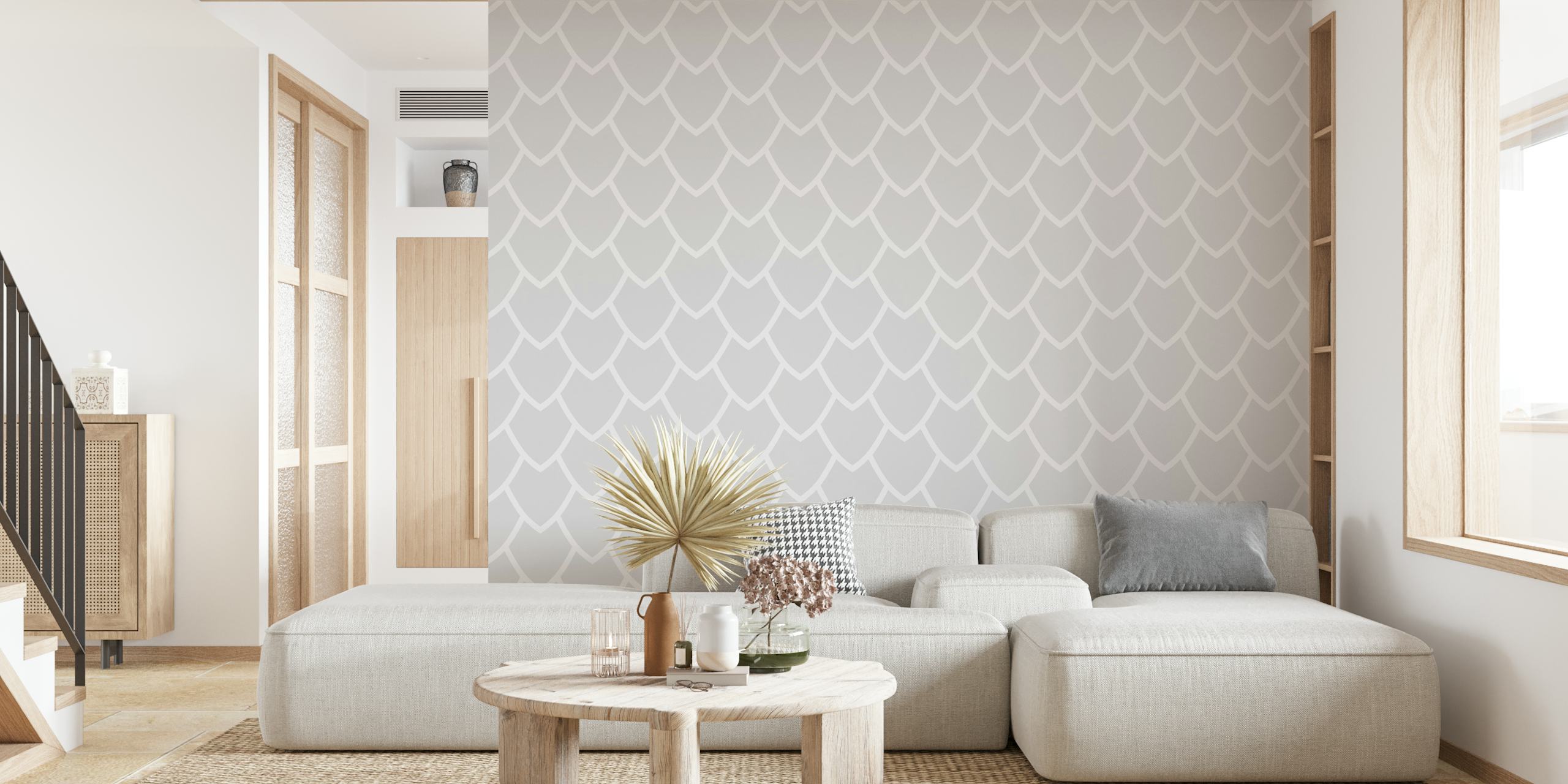White scales pattern wallpaper in a room