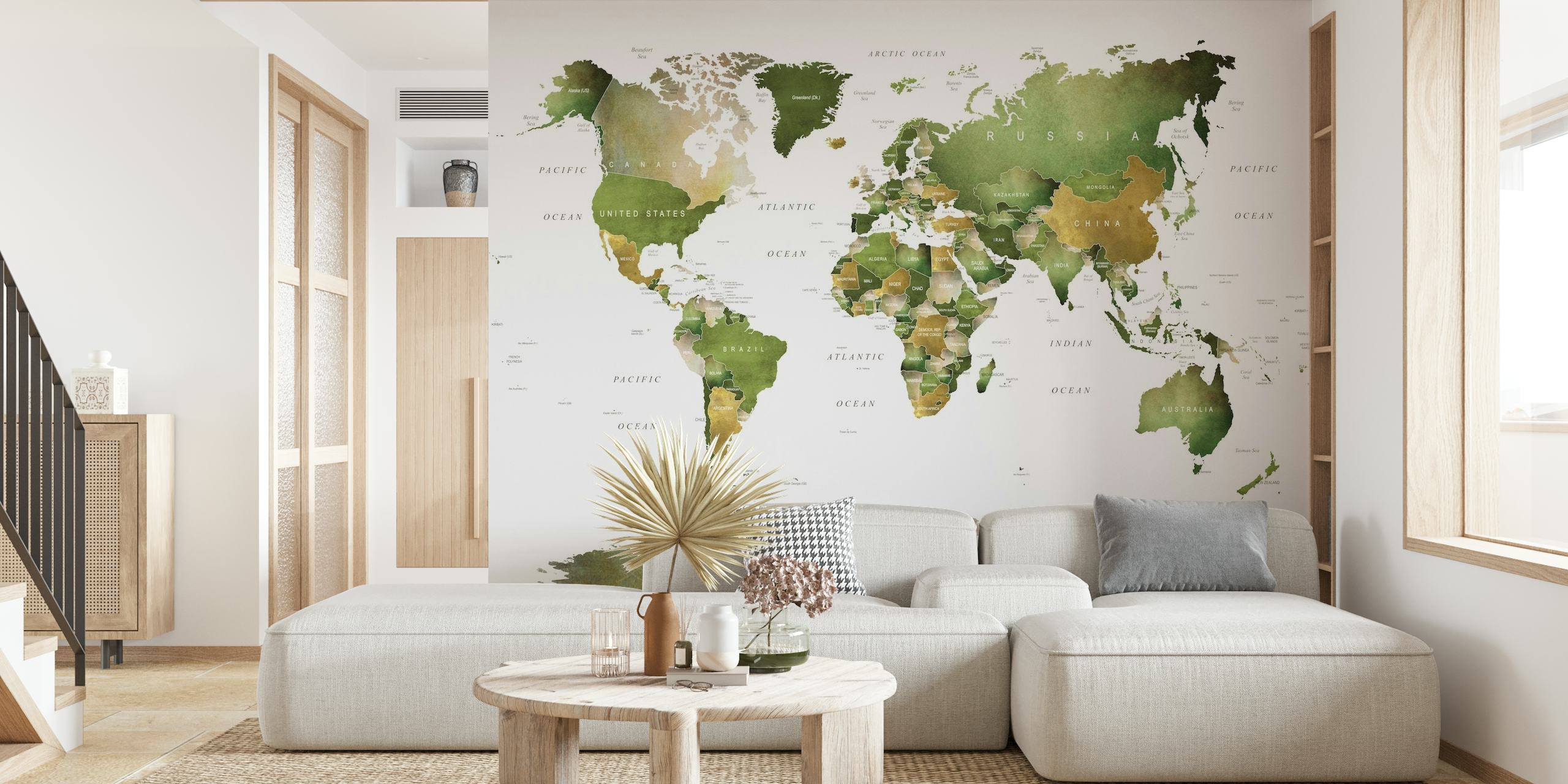 World Map in Green papel de parede