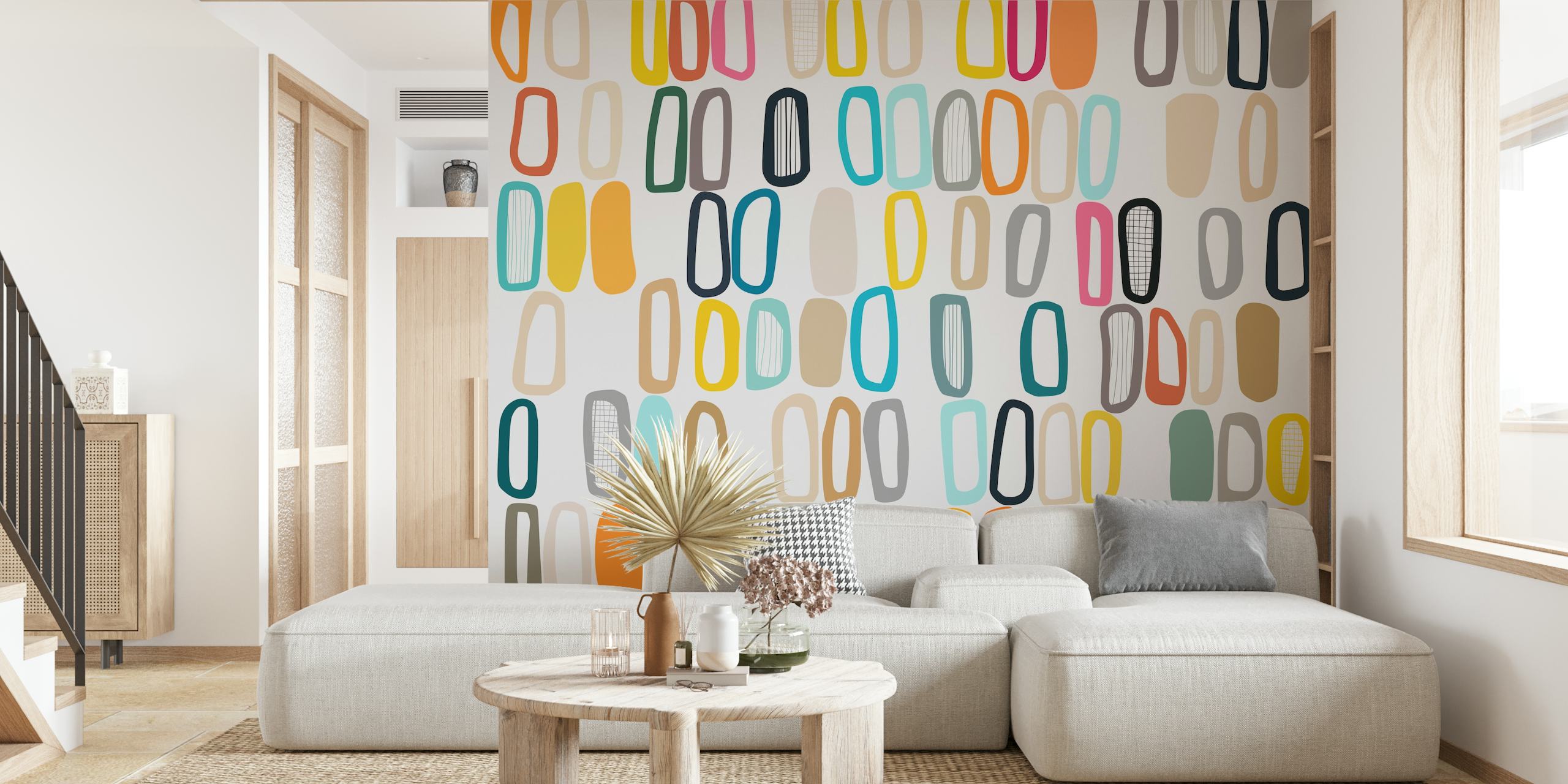 Papier peint mural de formes abstraites multicolores nommé Coloured Pieces 25