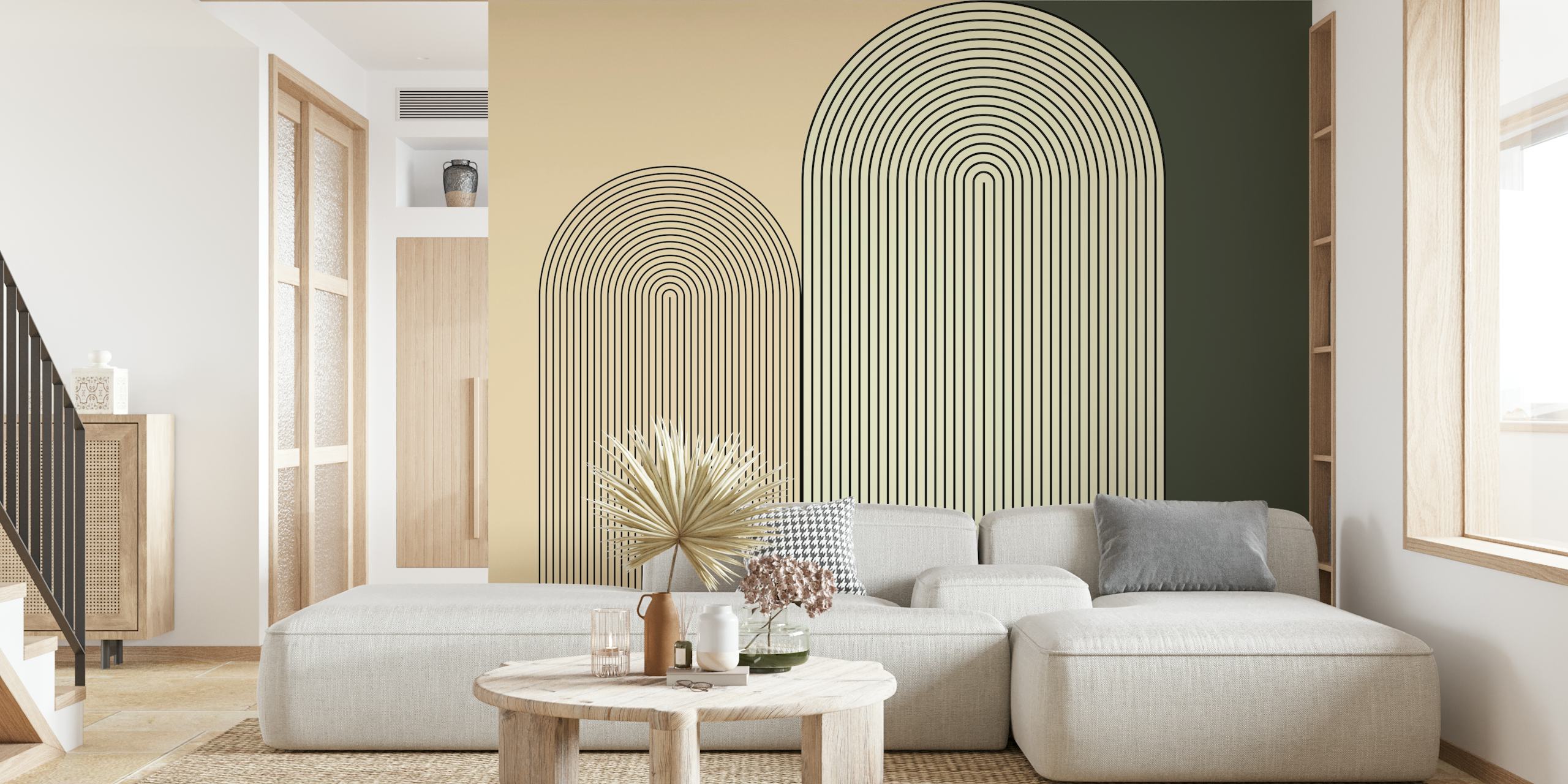 Diseño de papel pintado geométrico en una habitación