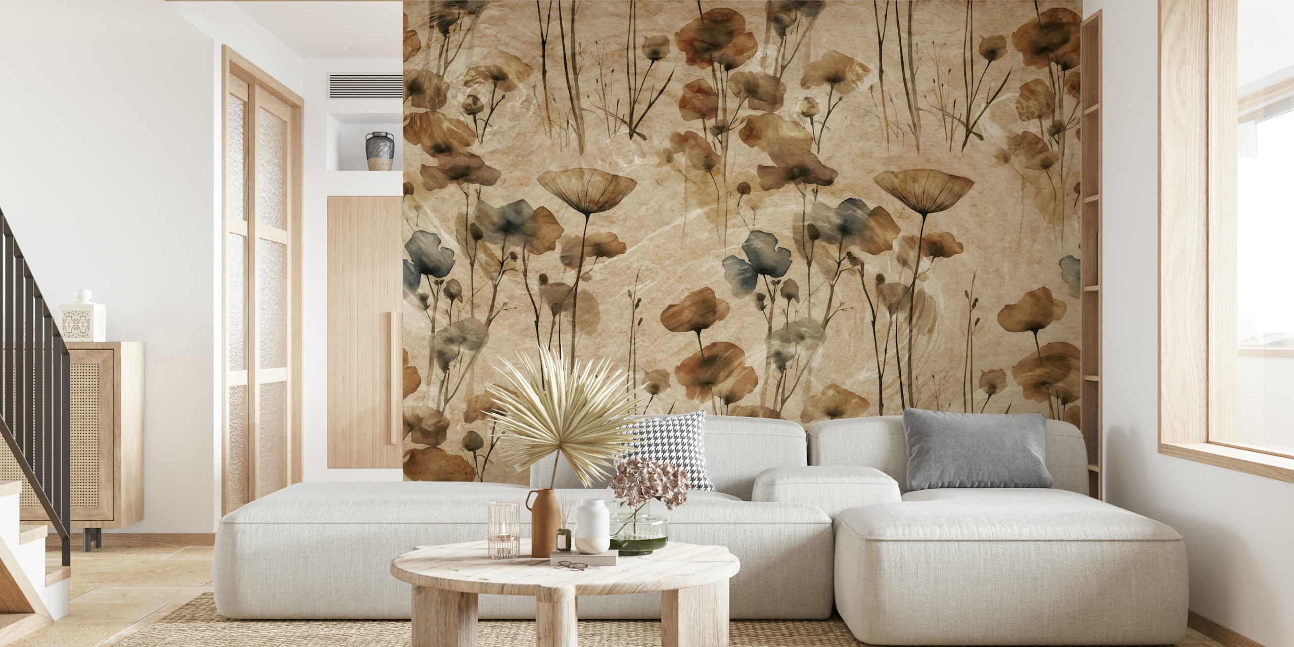 Muted Autumn Dry Flowers tapetti huoneessa