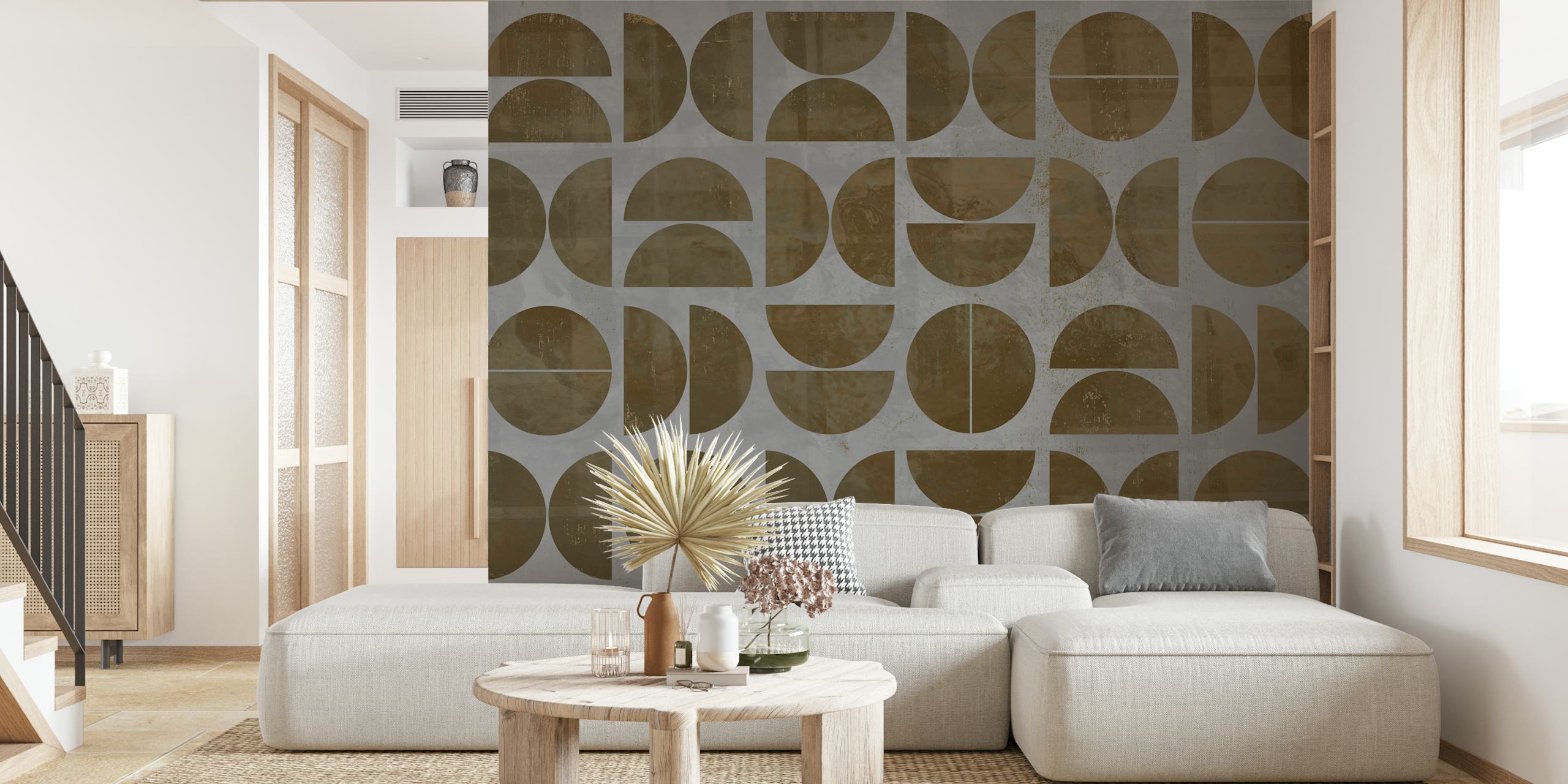 Geometric shapes in dark brown on gray background wallpaper