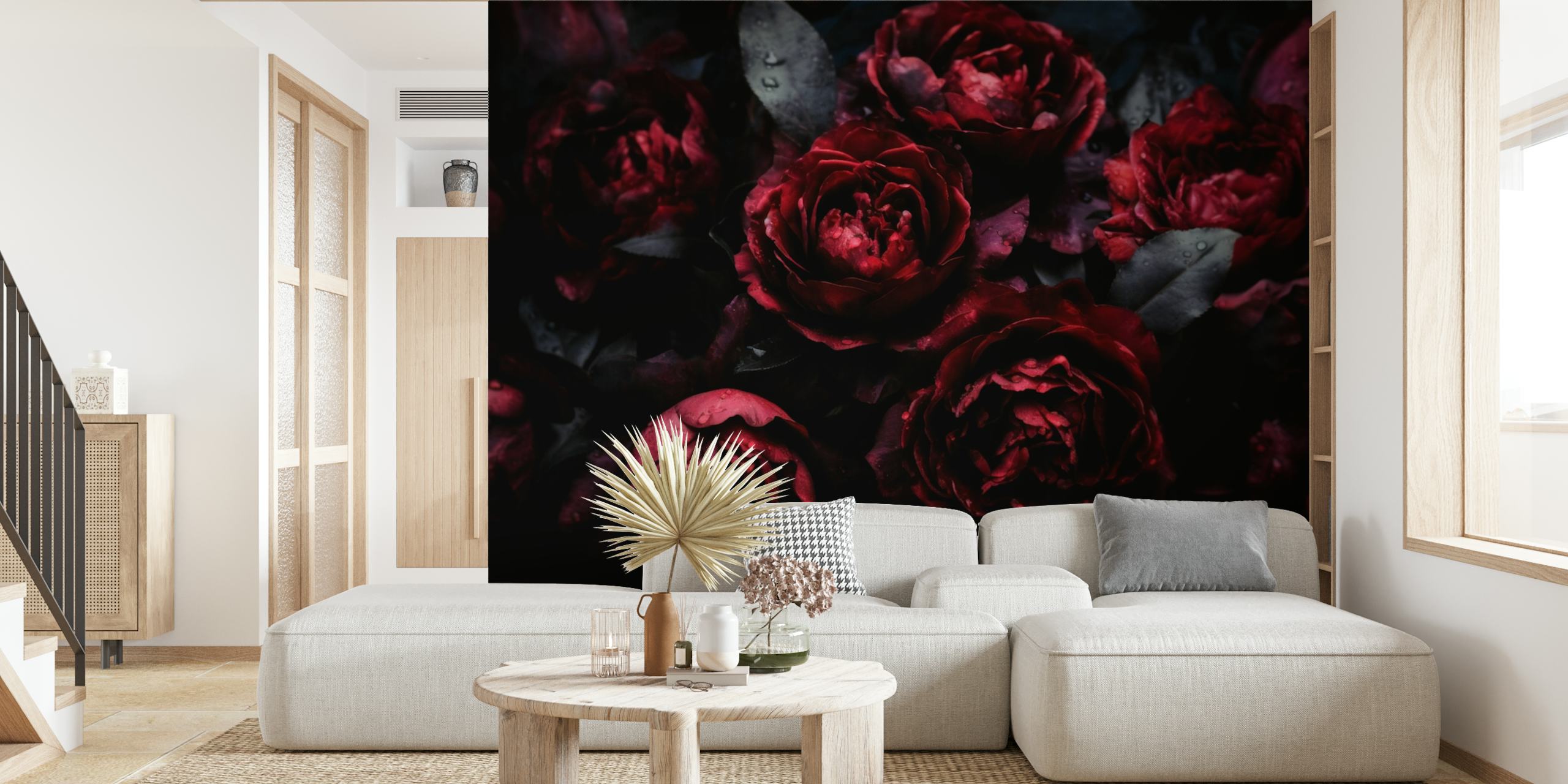 Dark burgundy baroque roses wallpaper