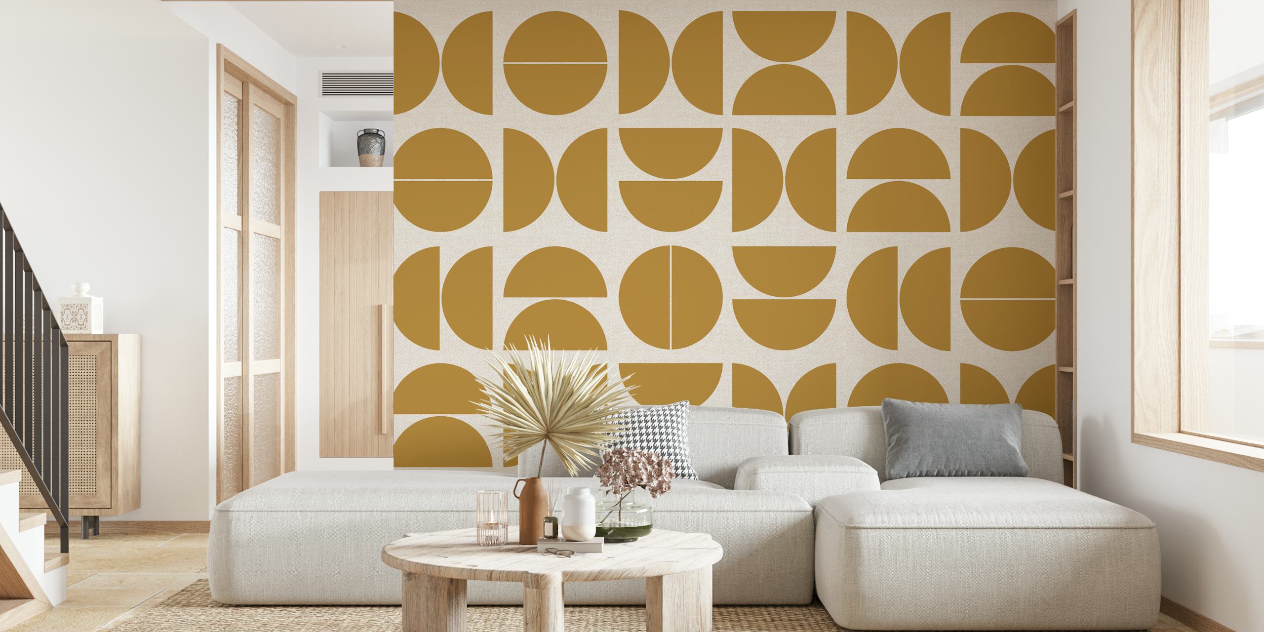 Earthy Ochre Bauhaus wallpaper in a room