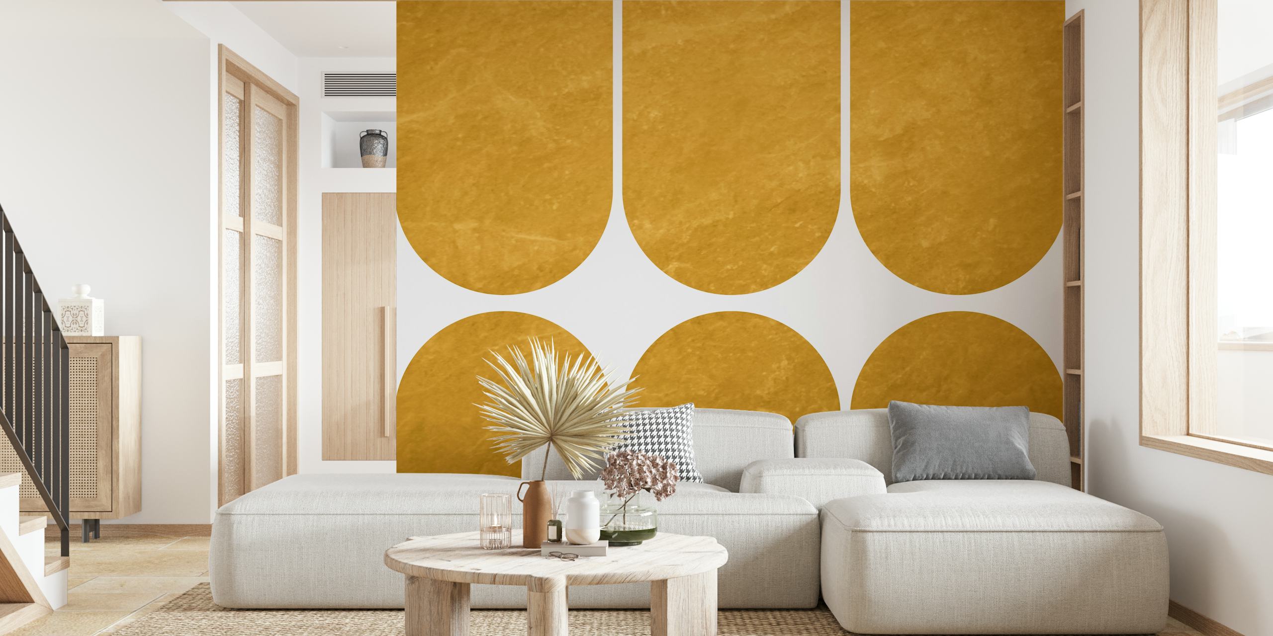 Golden mid-century arches pattern wallpaper