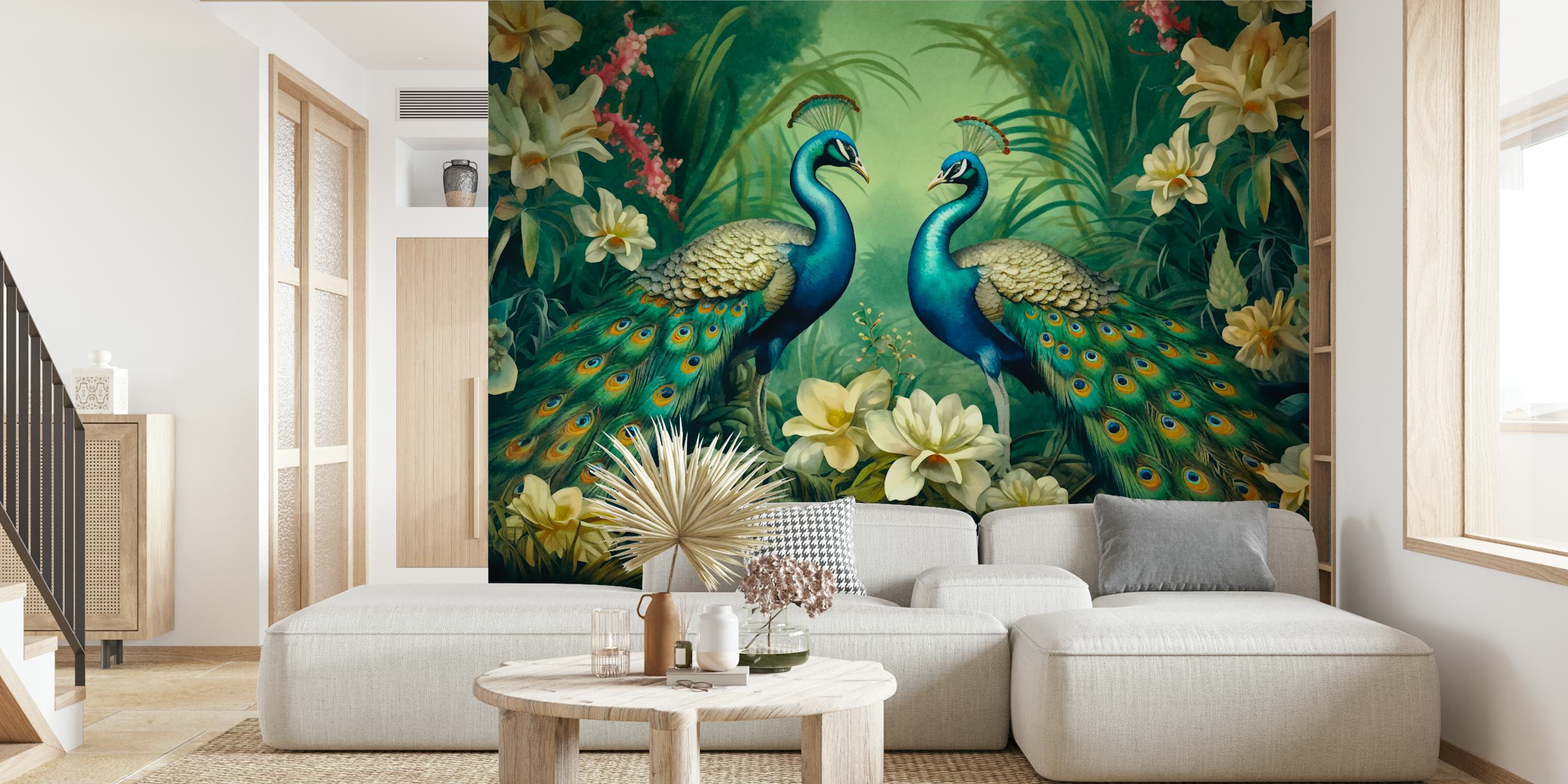 Peacocks Mystic Green Jungle Garden tapet i et rum