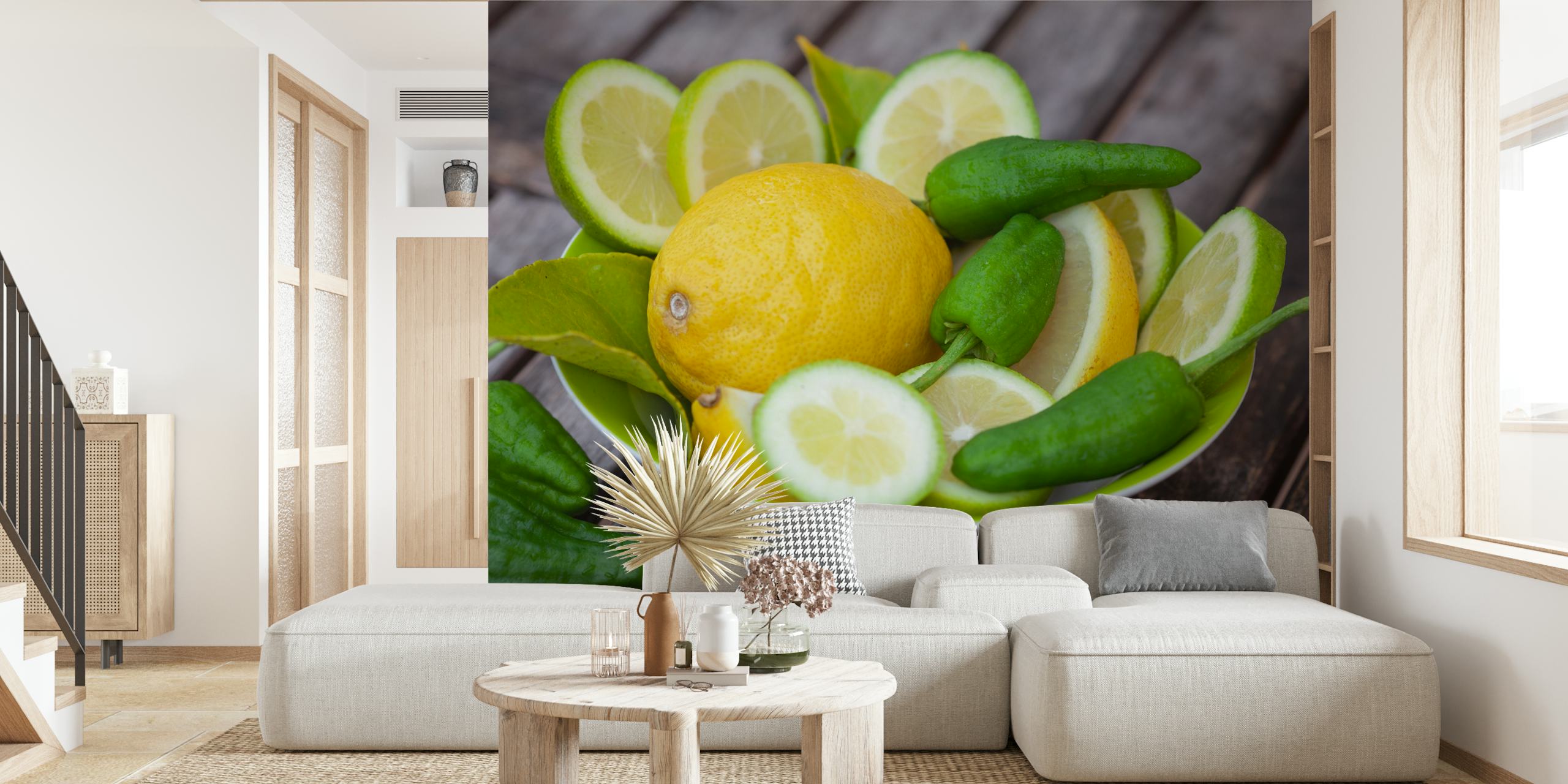 Fresh Lemons wallpaper displayed in a room