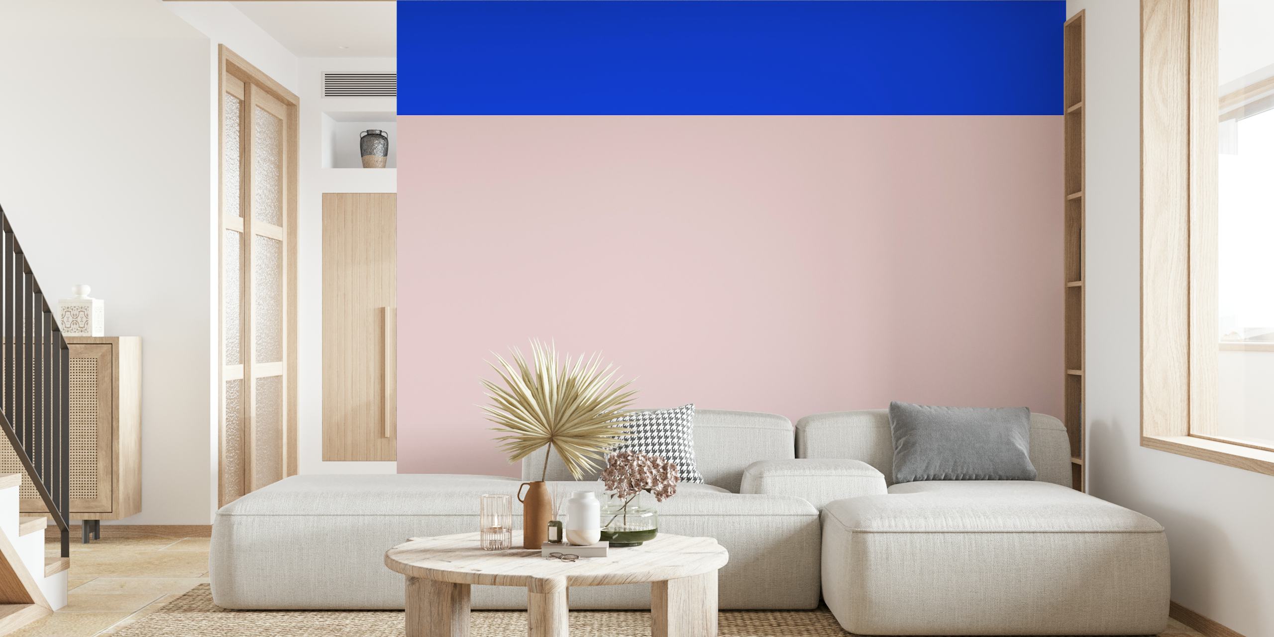 Blue and pink geometric wallpaper with blocks