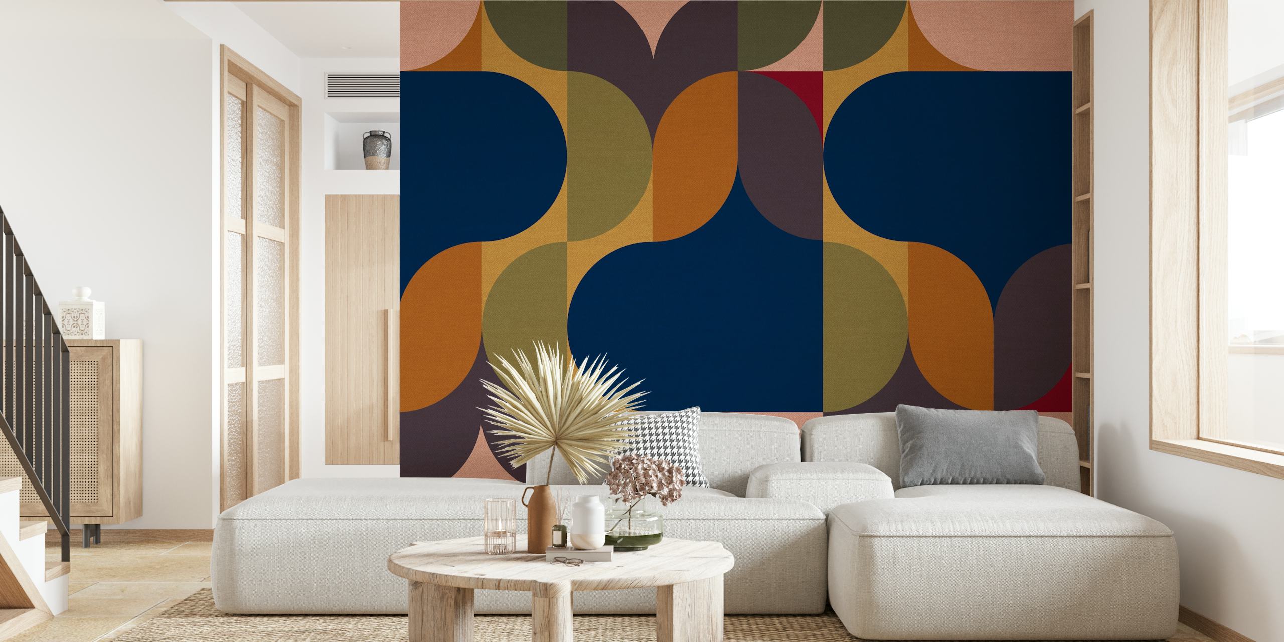 Geometric shapes in navy, green, and burgundy colors wallpaper