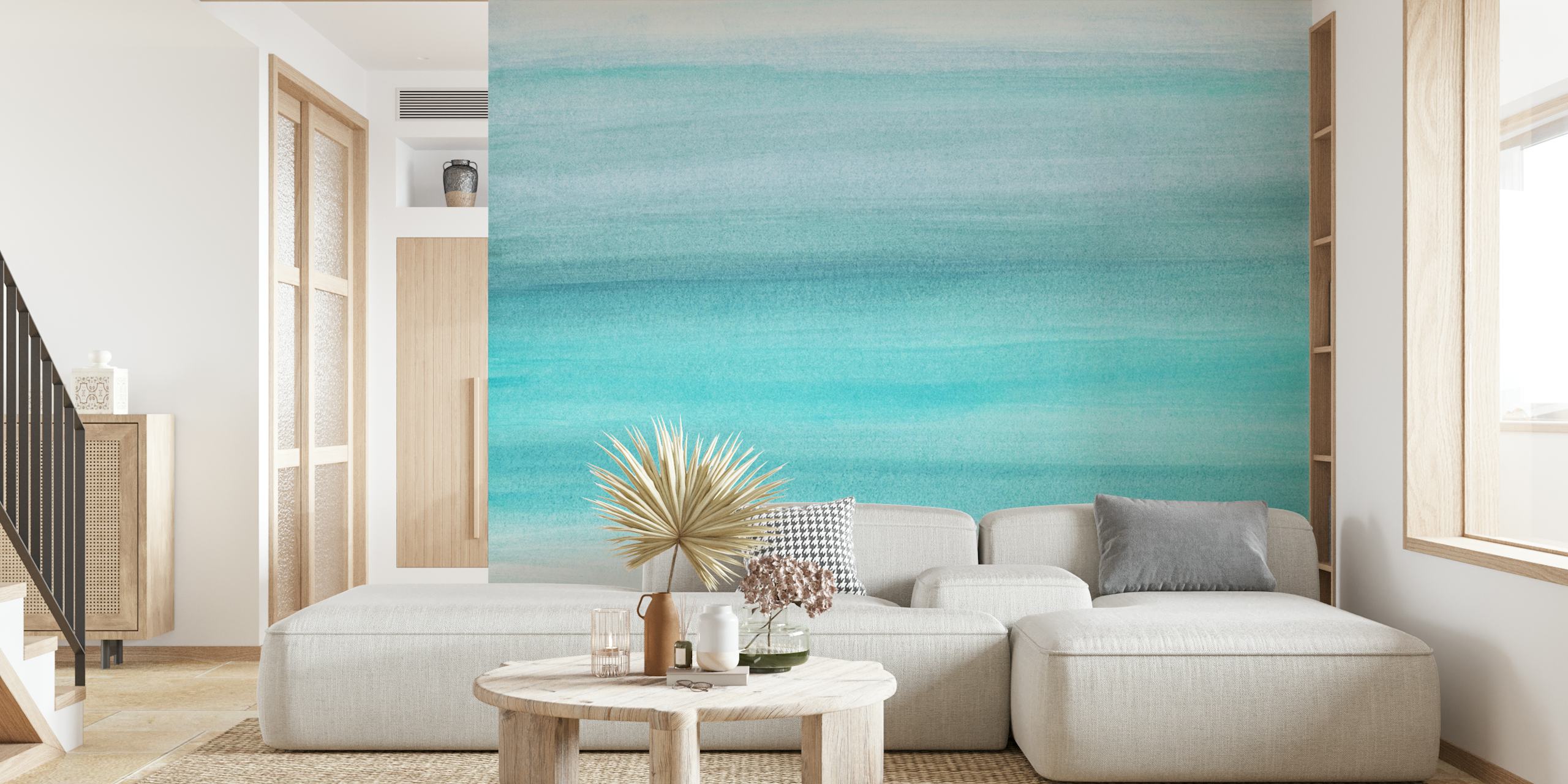 Aqua Blue Watercolor Dream 1 τοίχο με ήρεμους μπλε τόνους και απαλό μοτίβο ροής