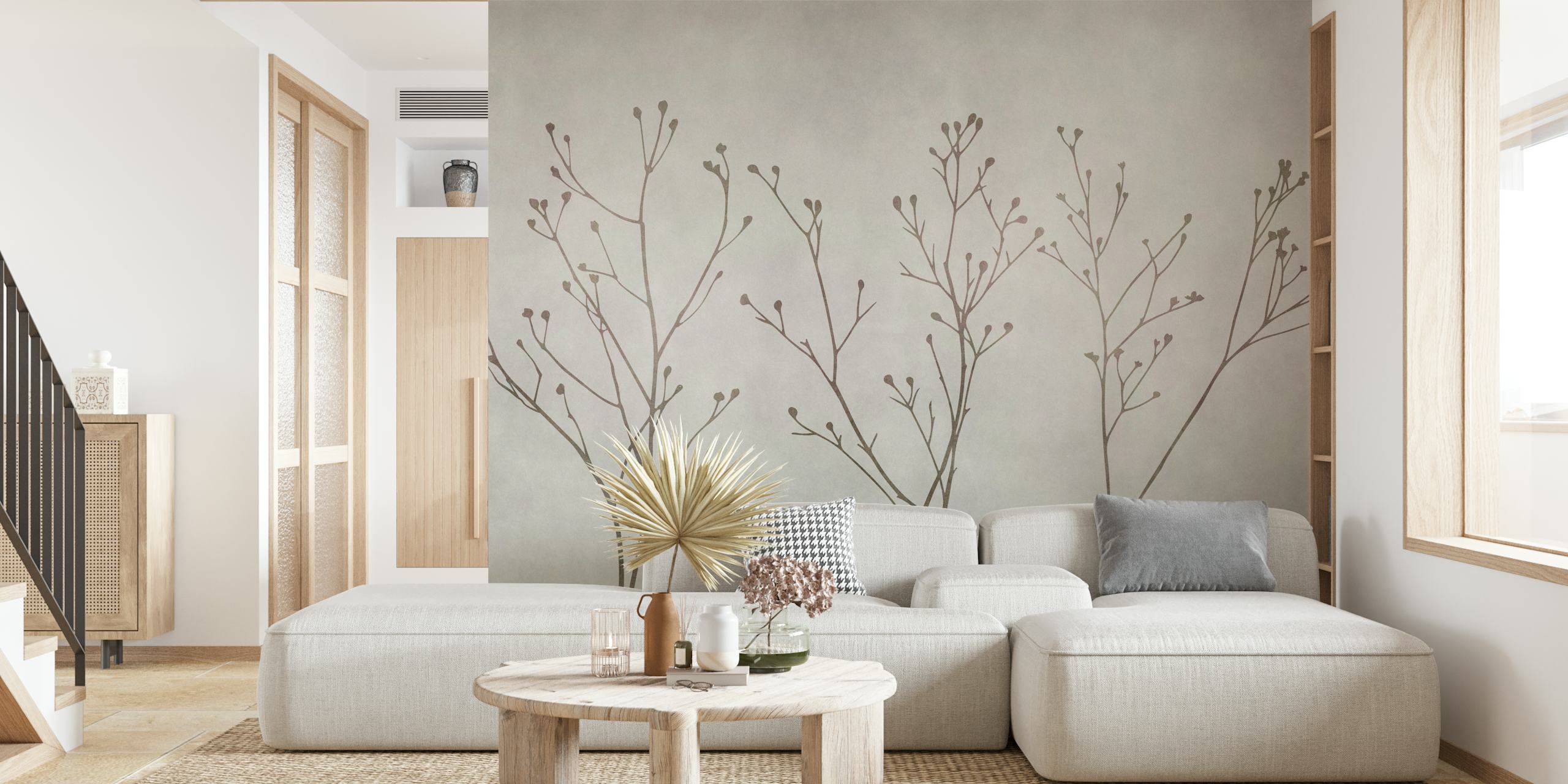 Tapeta Minimalistic Wildflower Silhouettes w pokoju