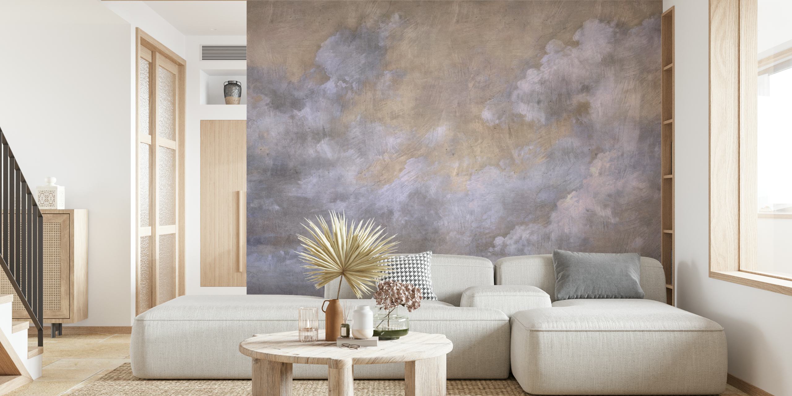 Carta da parati astratta in stile industriale con motivi di nuvole grunge dorate e grigie