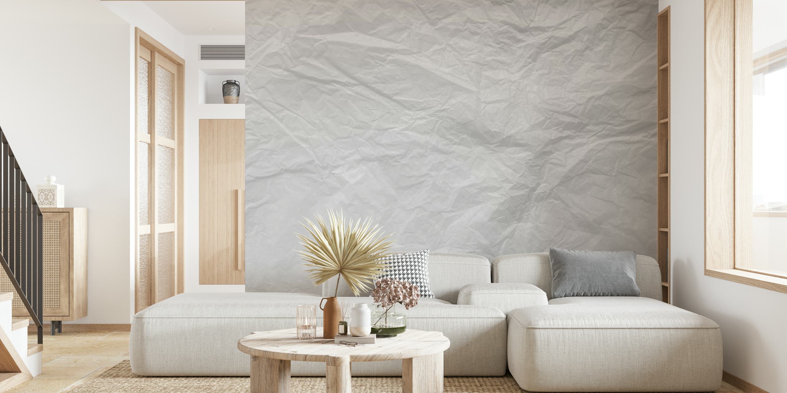 Crumpled white textured wallpaper