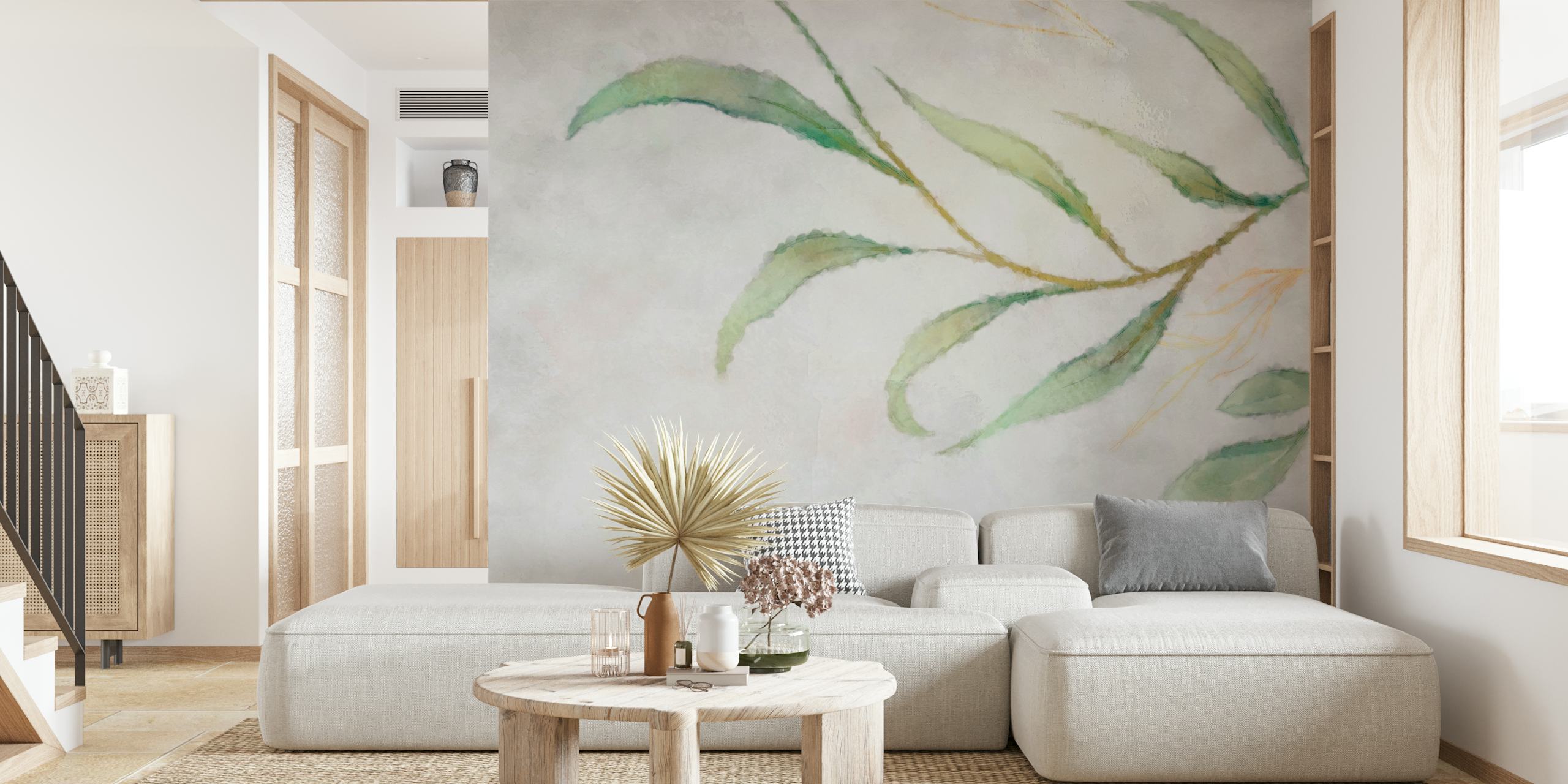 Painted leaves wallpaper in a room