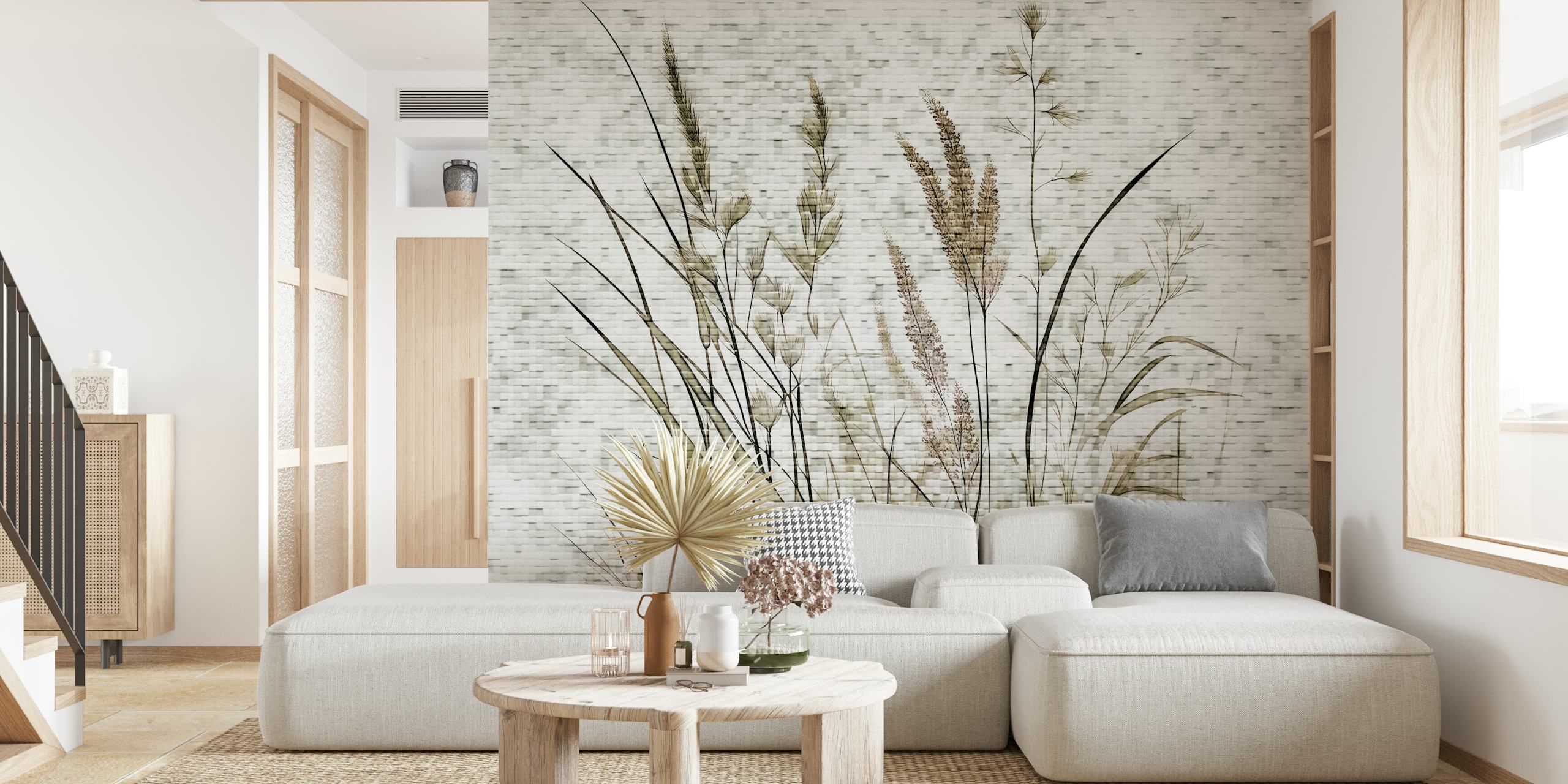 Botanical mosaic tiles wallpaper in a room