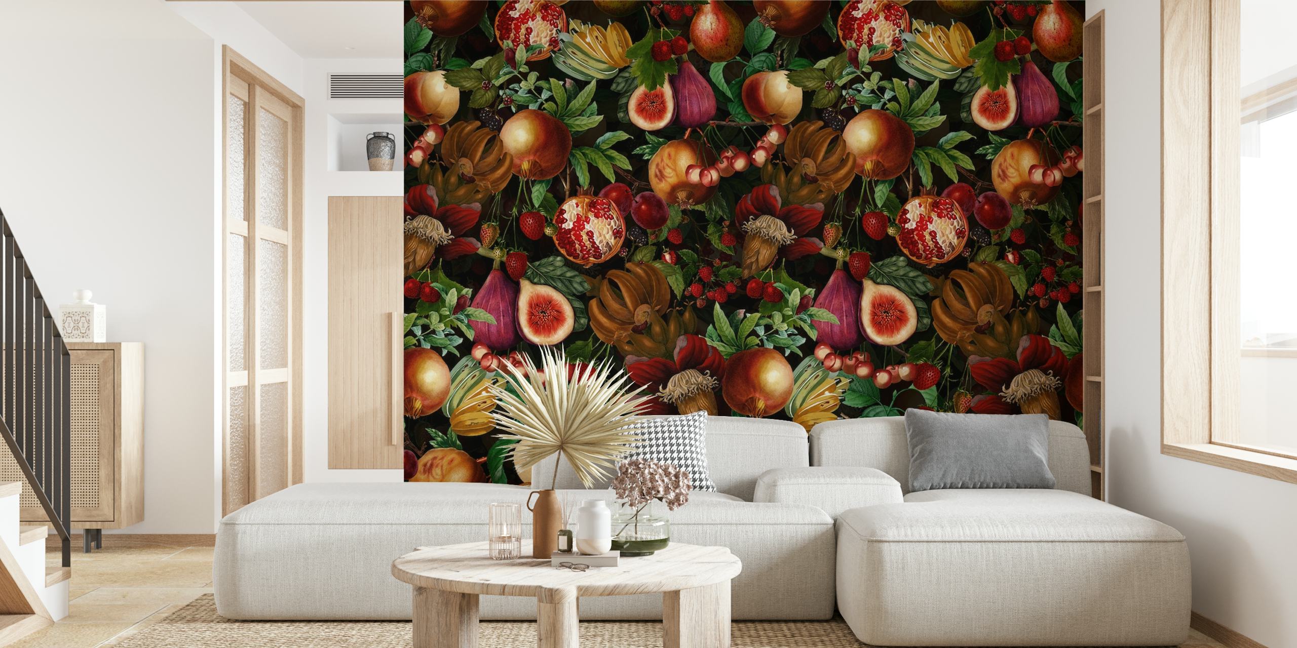 Vintage tropical fruits design with dark background wallpaper