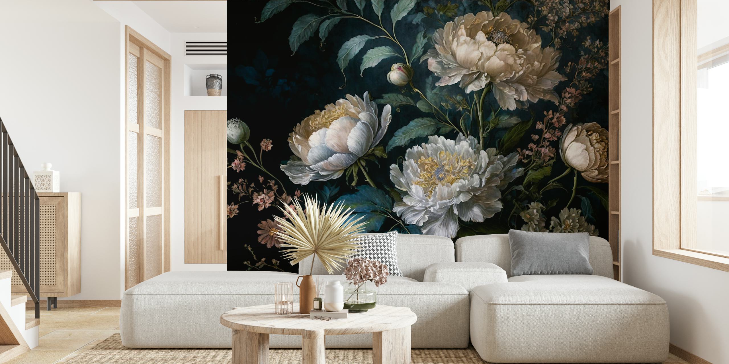 Baroque night flowers behang in een kamer